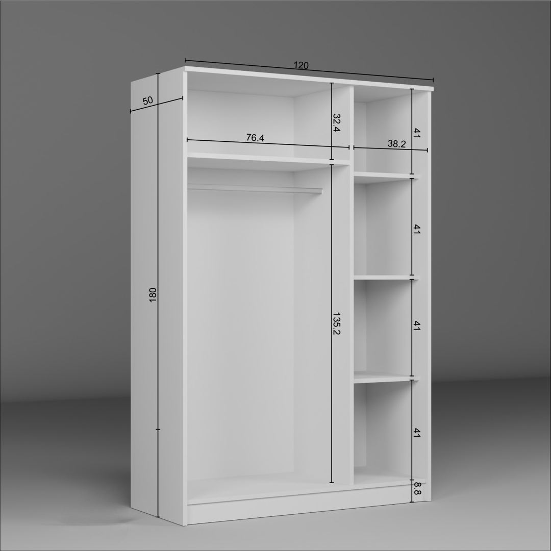 Guarda-roupa – 120 cm x 180 cm x 51,8 cm – Branca – Painel de partículas revestido com melamina