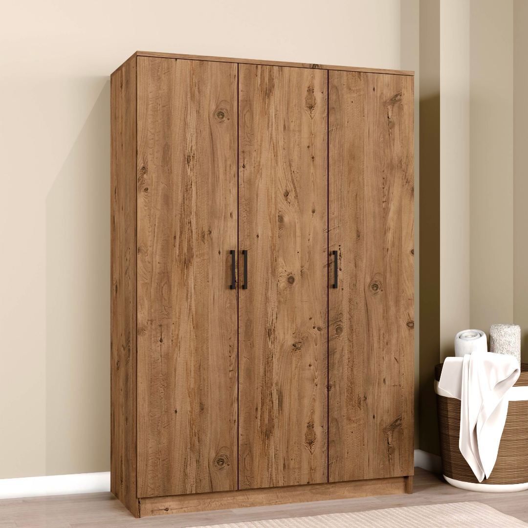 Guarda-roupa de MDF revestido de melamina – 120 cm x 180 cm x 51,8 cm – Pinheiro do Atlântico