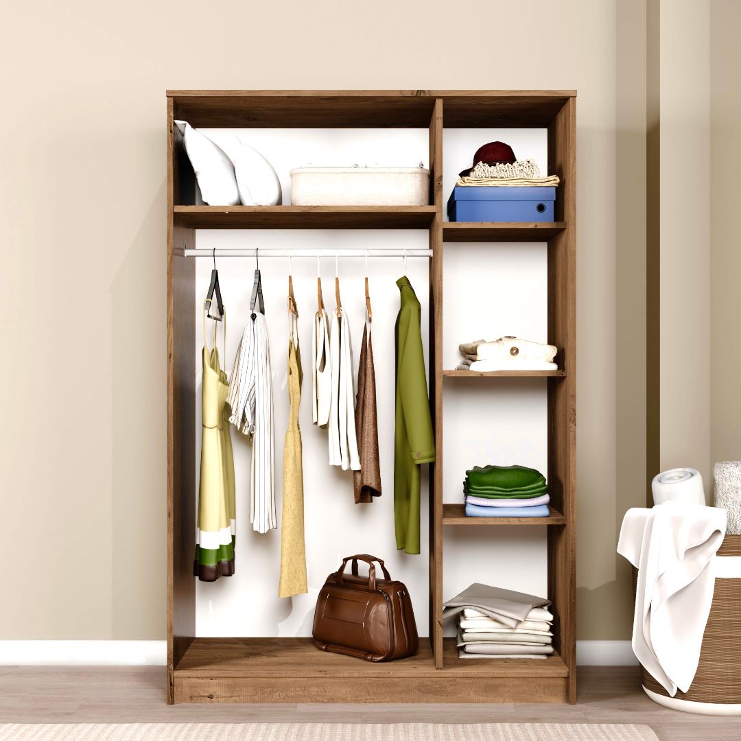 Guarda-roupa de MDF revestido de melamina – 120 cm x 180 cm x 51,8 cm – Pinheiro do Atlântico