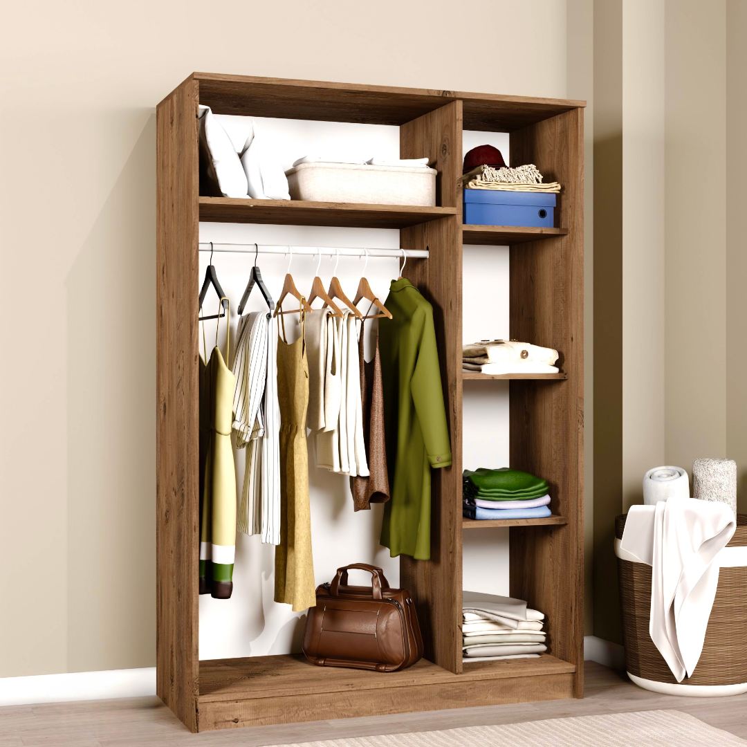 Guarda-roupa de MDF revestido de melamina – 120 cm x 180 cm x 51,8 cm – Pinheiro do Atlântico