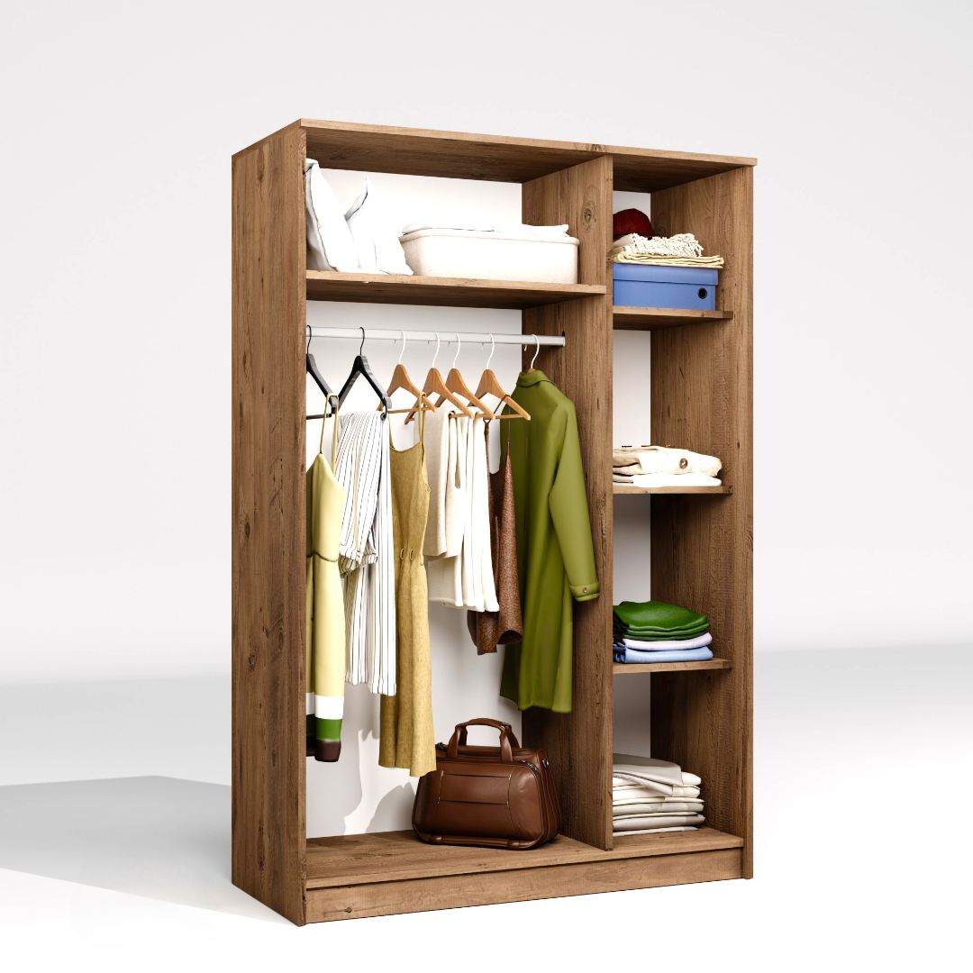 Guarda-roupa de MDF revestido de melamina – 120 cm x 180 cm x 51,8 cm – Pinheiro do Atlântico
