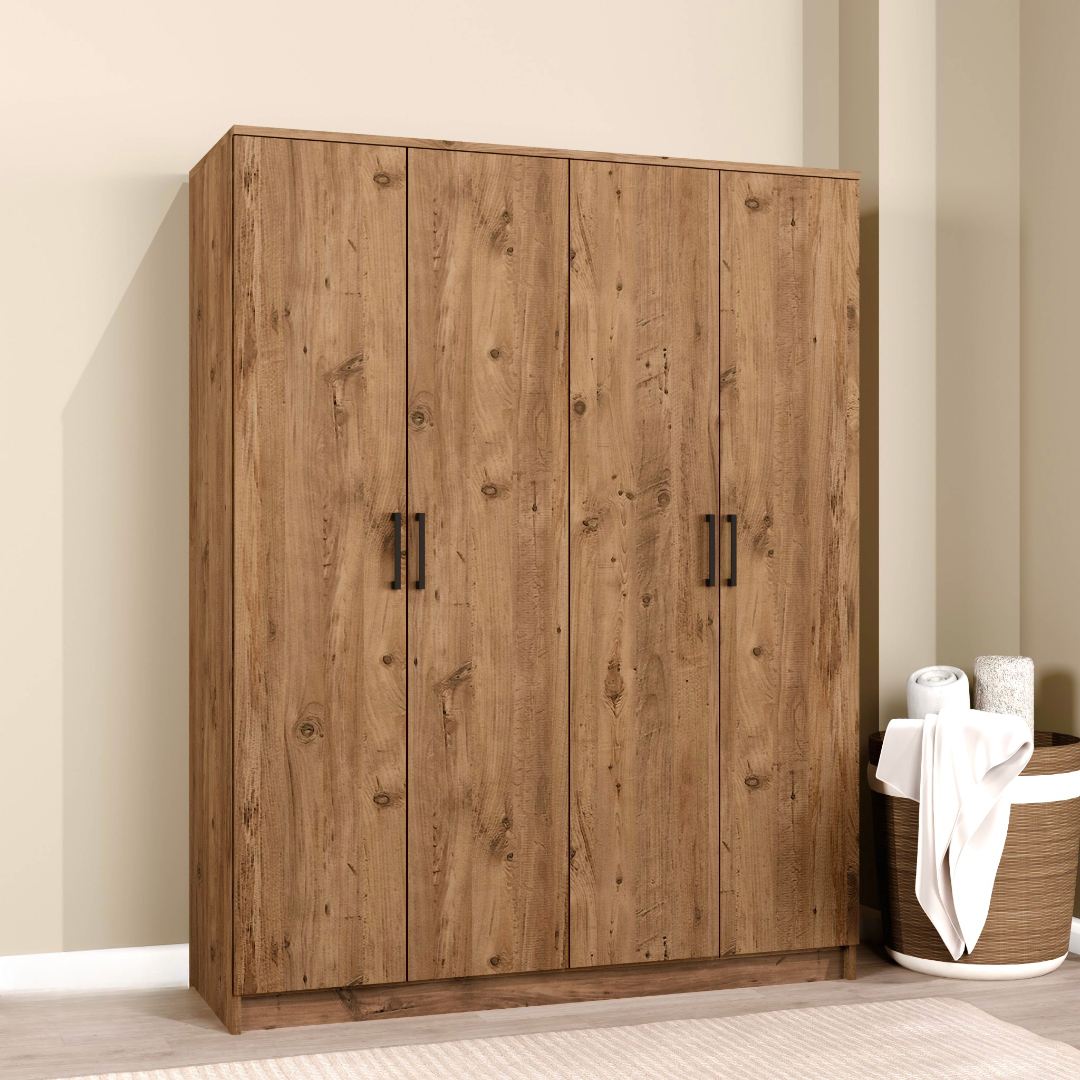 Guarda-roupa de MDF revestido de melamina – 140 cm x 180 cm x 51,8 cm – Pinheiro do Atlântico