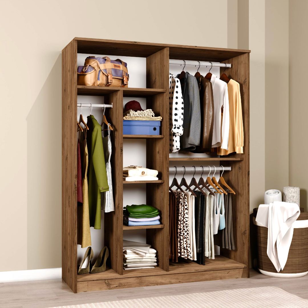 Guarda-roupa de MDF revestido de melamina – 140 cm x 180 cm x 51,8 cm – Pinheiro do Atlântico