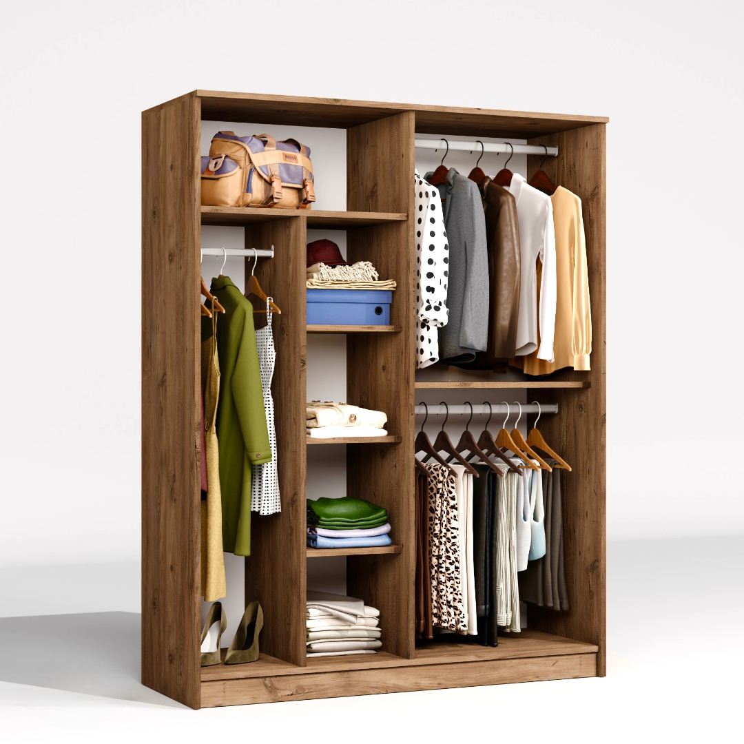 Guarda-roupa de MDF revestido de melamina – 140 cm x 180 cm x 51,8 cm – Pinheiro do Atlântico