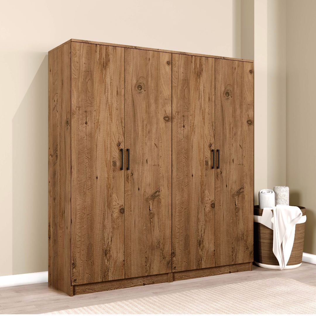 Guarda-roupa de MDF revestido de melamina – 160cm x 180cm x 51,8cm – Pinheiro do Atlântico