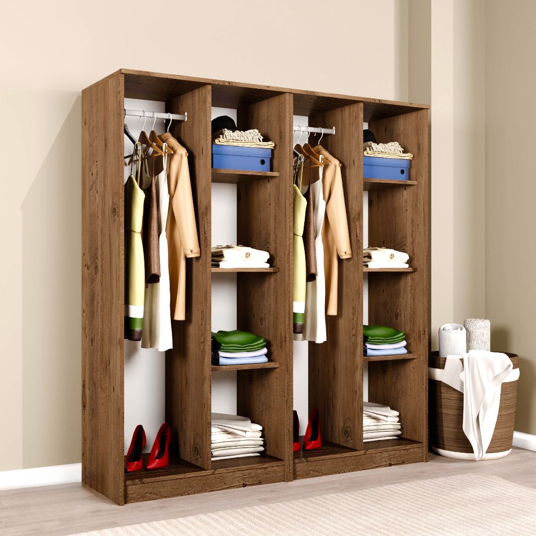 Guarda-roupa de MDF revestido de melamina – 160cm x 180cm x 51,8cm – Pinheiro do Atlântico