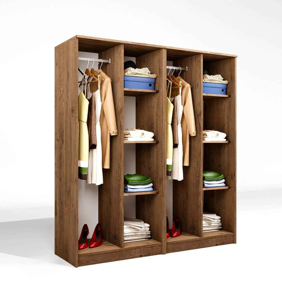 Guarda-roupa de MDF revestido de melamina – 160cm x 180cm x 51,8cm – Pinheiro do Atlântico