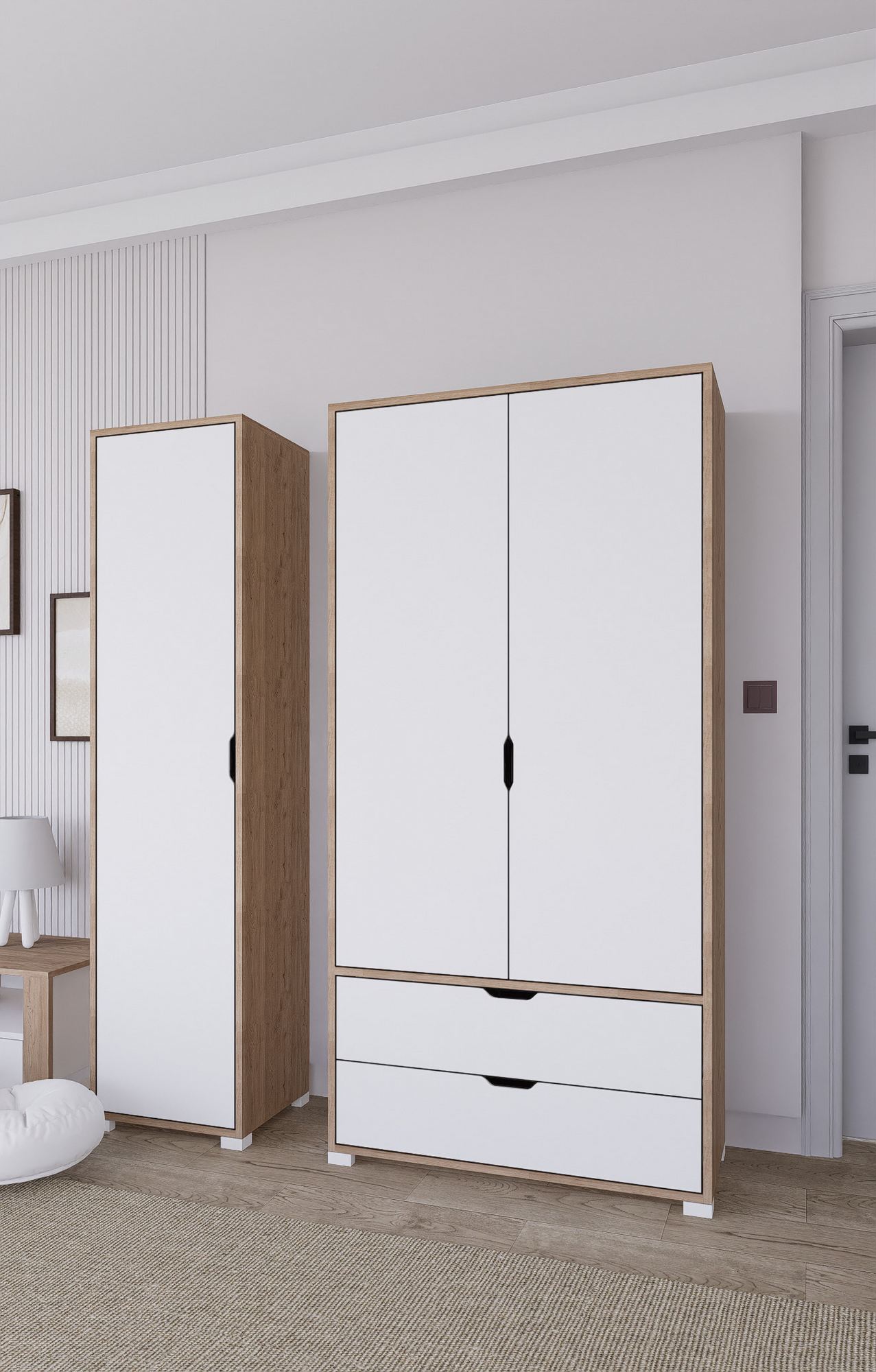 Guarda-roupa – 130 cm x 183 cm x 45 cm – Nogueira Clara – Painel de partículas revestido de melamina