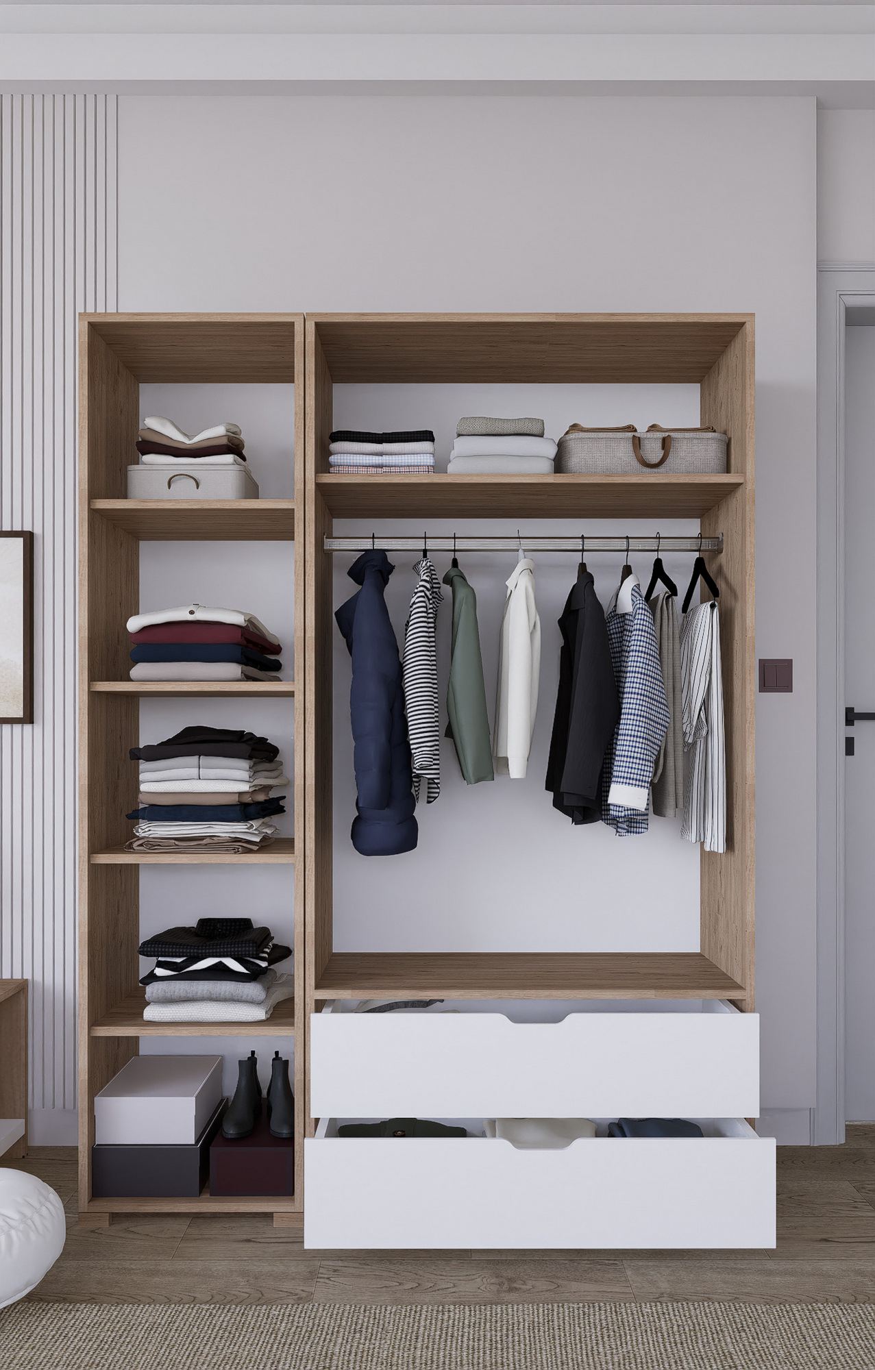 Guarda-roupa – 130 cm x 183 cm x 45 cm – Nogueira Clara – Painel de partículas revestido de melamina