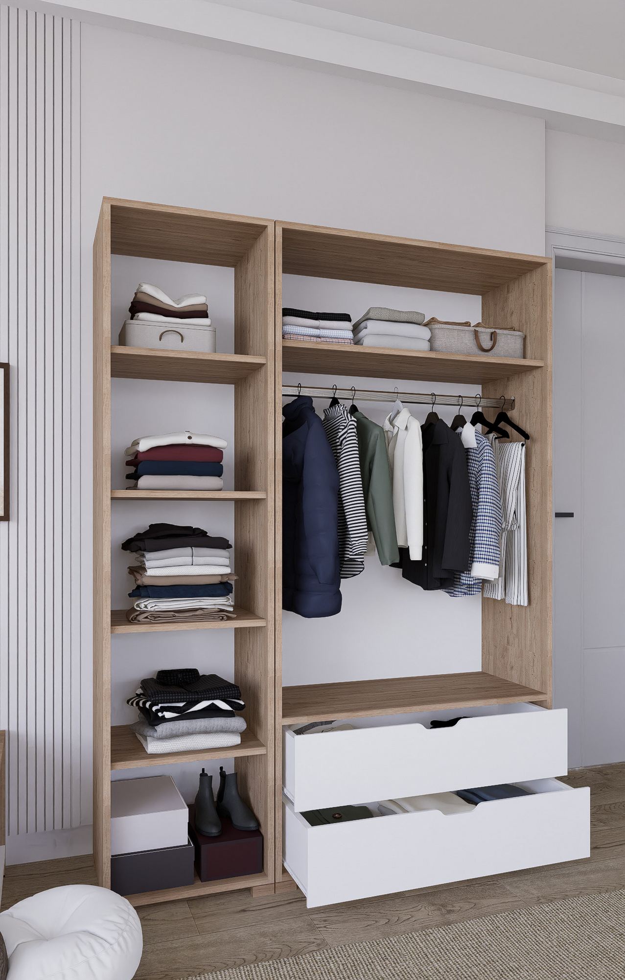 Guarda-roupa – 130 cm x 183 cm x 45 cm – Nogueira Clara – Painel de partículas revestido de melamina