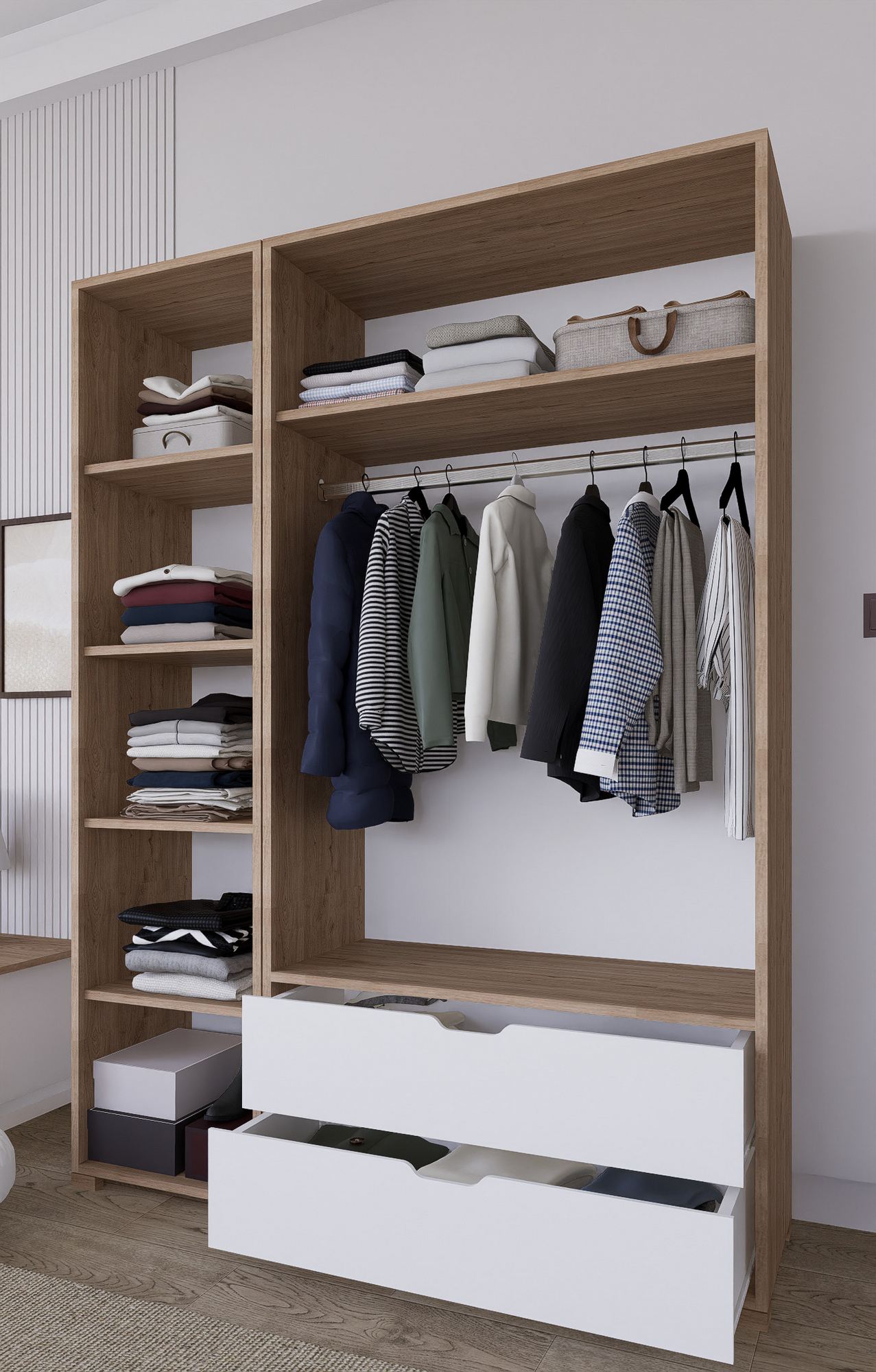 Guarda-roupa – 130 cm x 183 cm x 45 cm – Nogueira Clara – Painel de partículas revestido de melamina