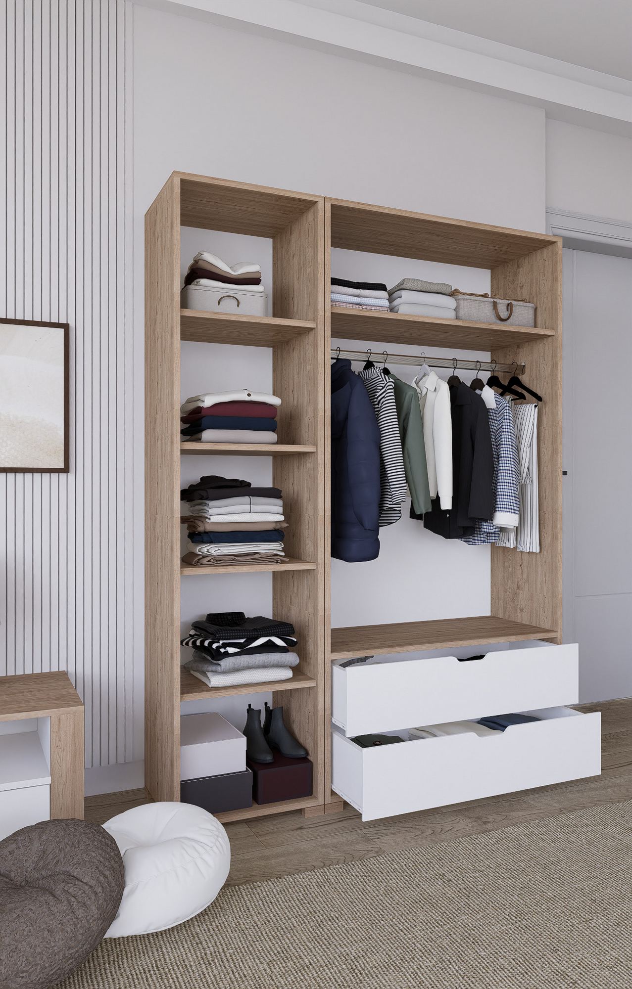 Guarda-roupa – 130 cm x 183 cm x 45 cm – Nogueira Clara – Painel de partículas revestido de melamina