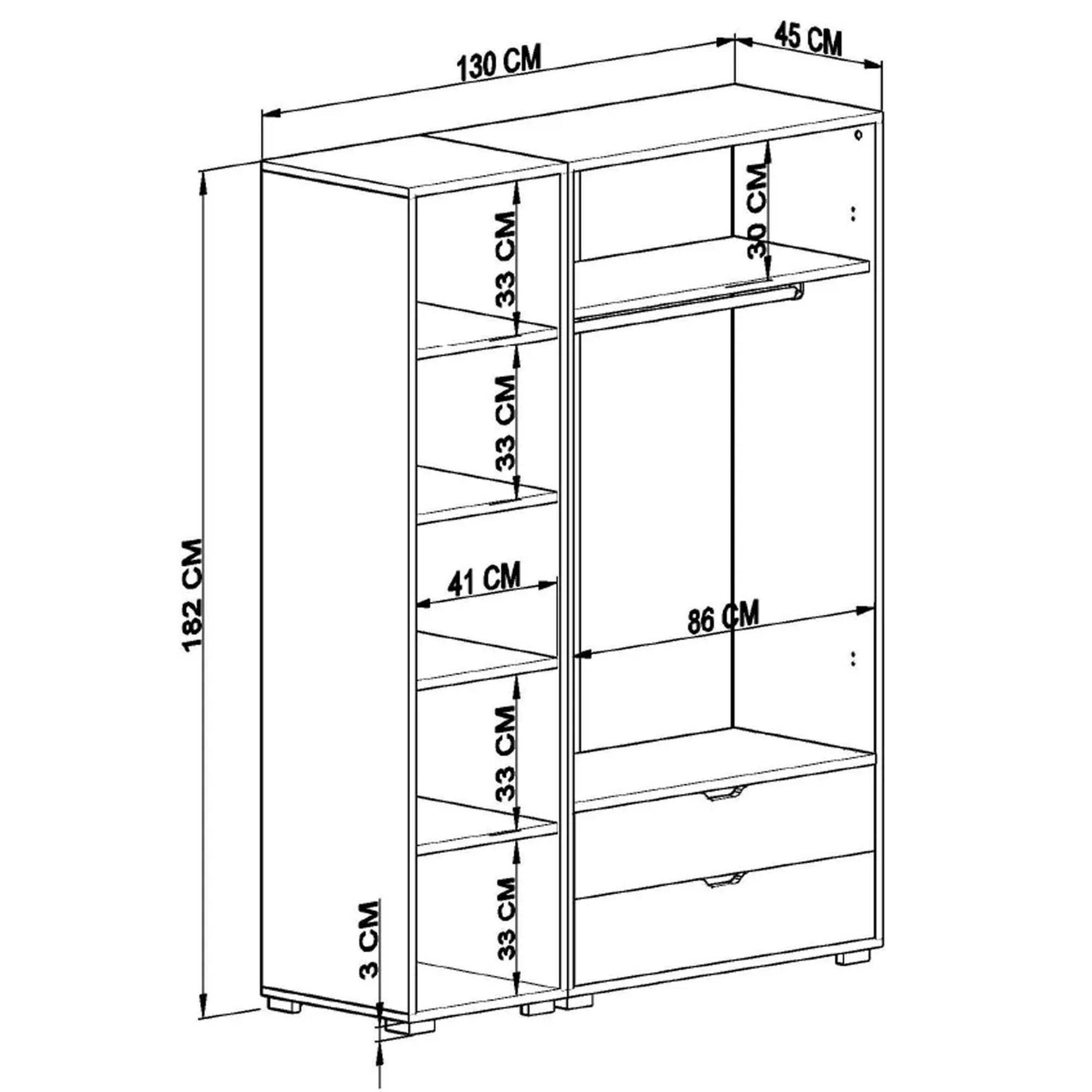 Guarda-roupa – 130 cm x 183 cm x 45 cm – Branco – MDF