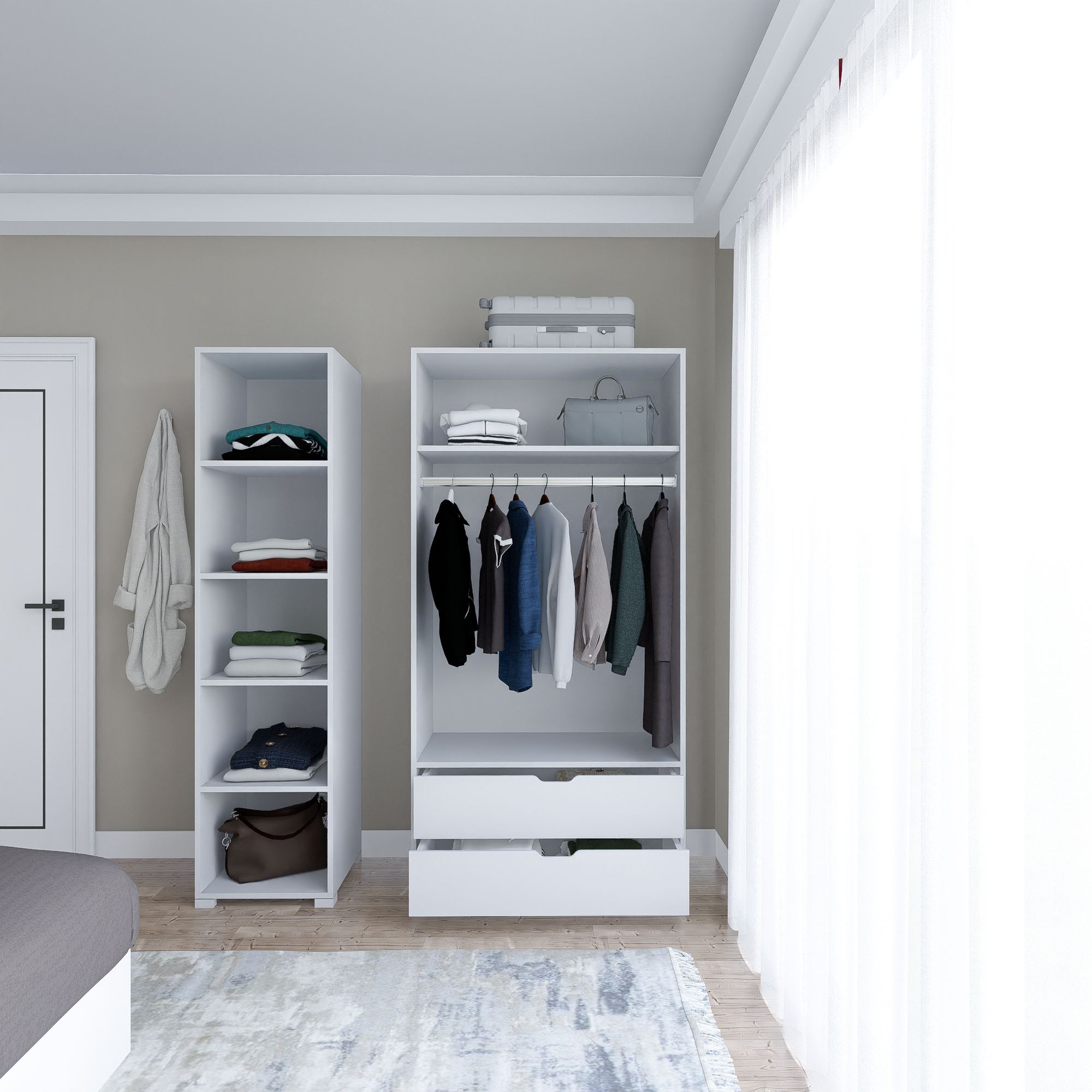 Guarda-roupa – 130 cm x 183 cm x 45 cm – Branco – MDF