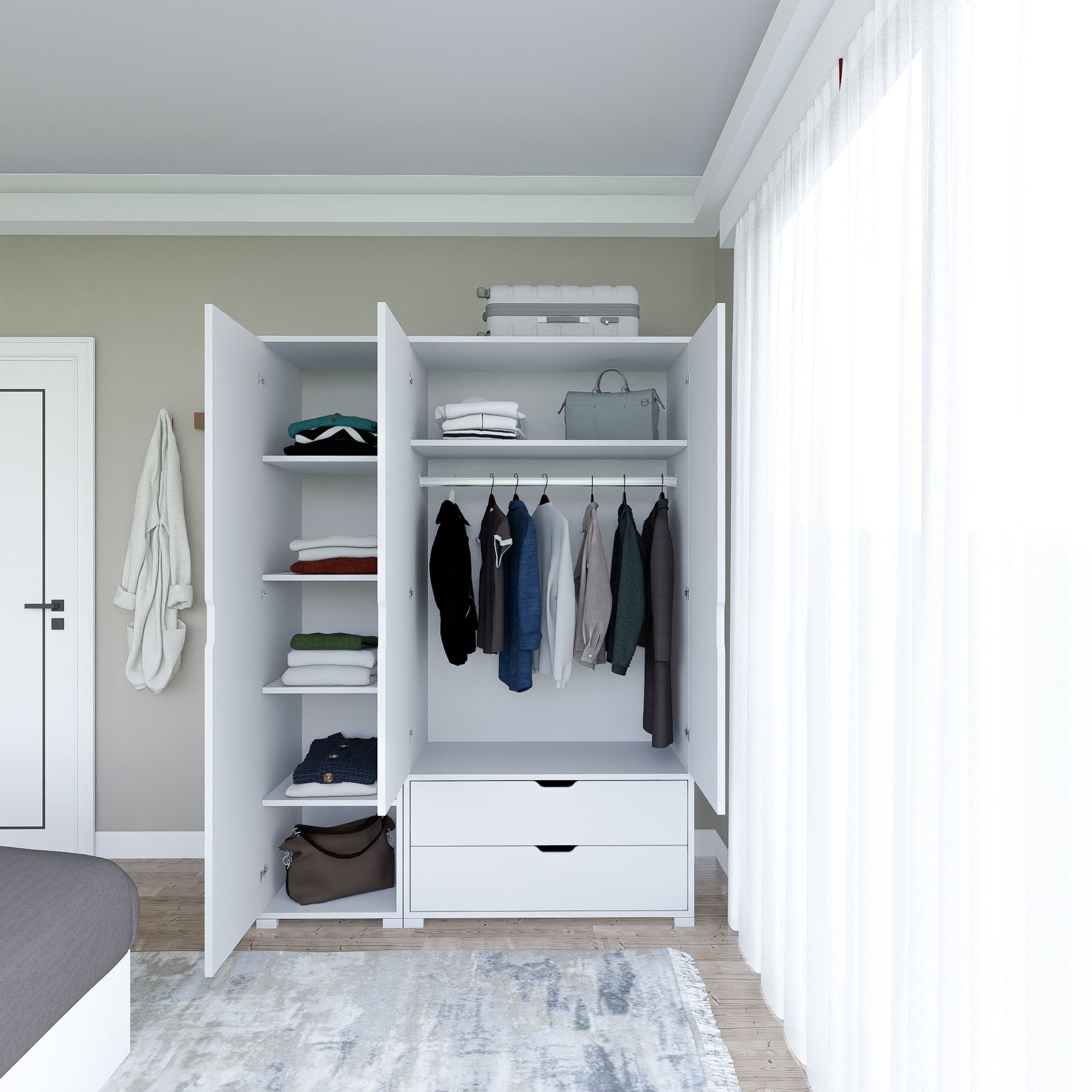 Guarda-roupa – 130 cm x 183 cm x 45 cm – Branco – MDF