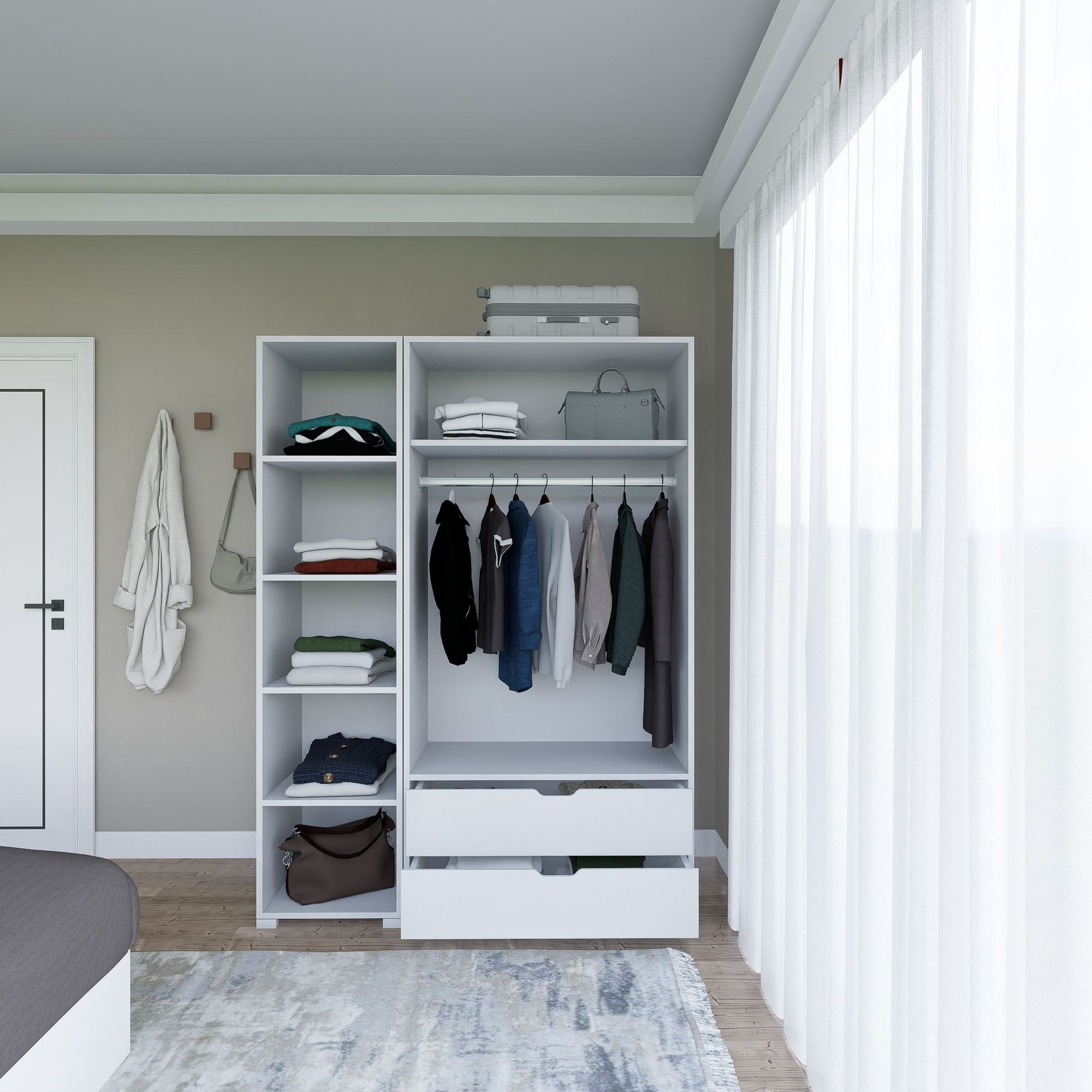 Guarda-roupa – 130 cm x 183 cm x 45 cm – Branco – MDF