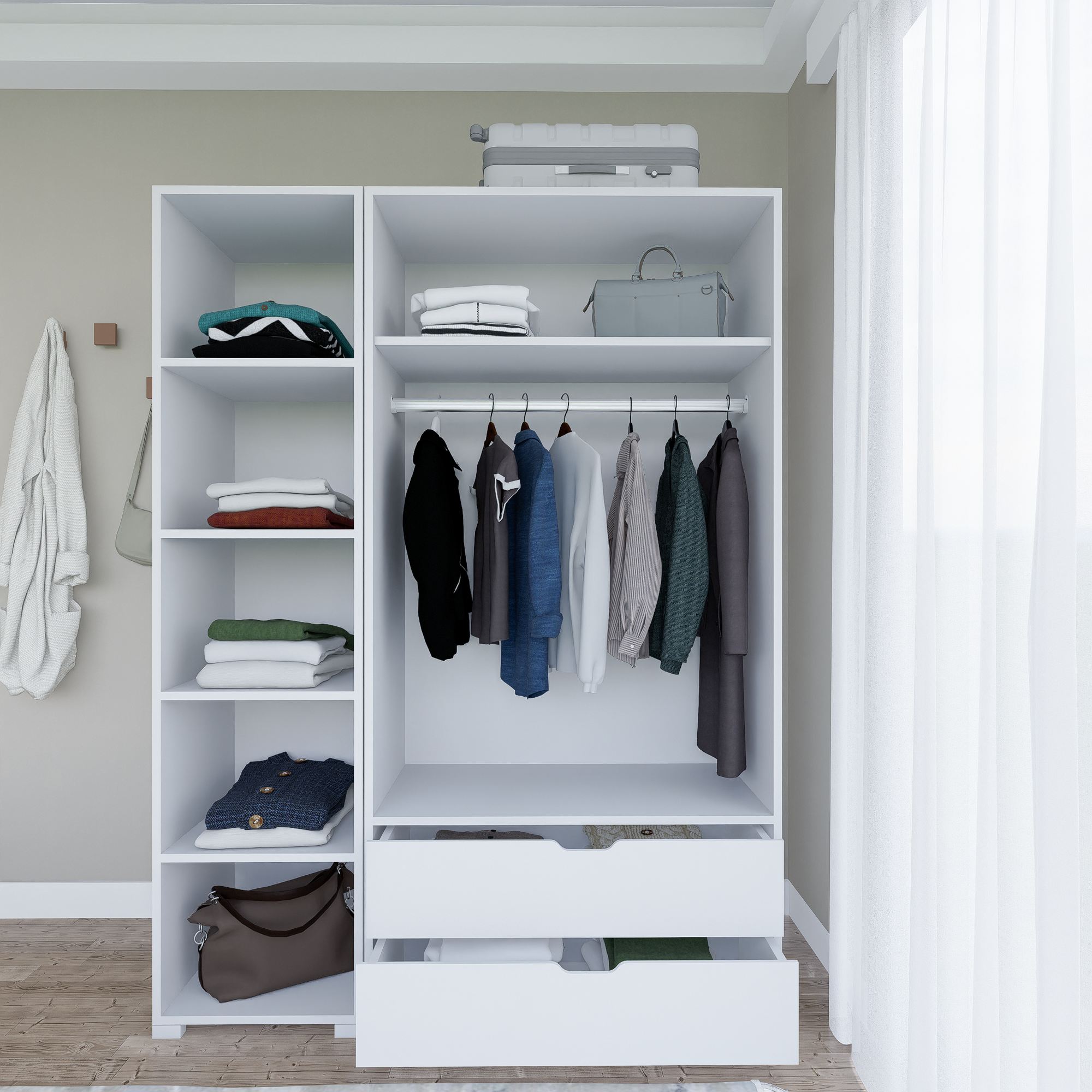 Guarda-roupa – 130 cm x 183 cm x 45 cm – Branco – MDF