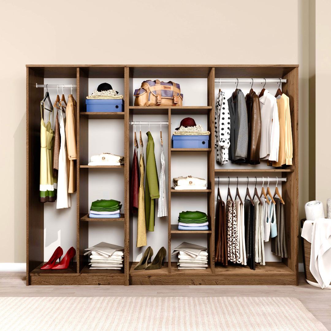 Guarda-roupa de MDF revestido de melamina – 220cm x 180cm x 51,8cm – Pinheiro Atlântico