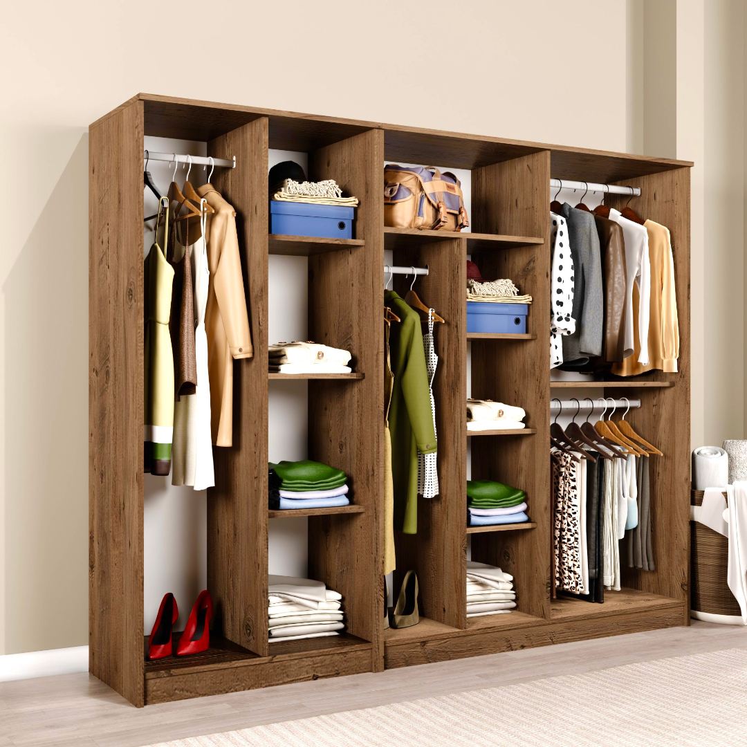 Guarda-roupa de MDF revestido de melamina – 220cm x 180cm x 51,8cm – Pinheiro Atlântico