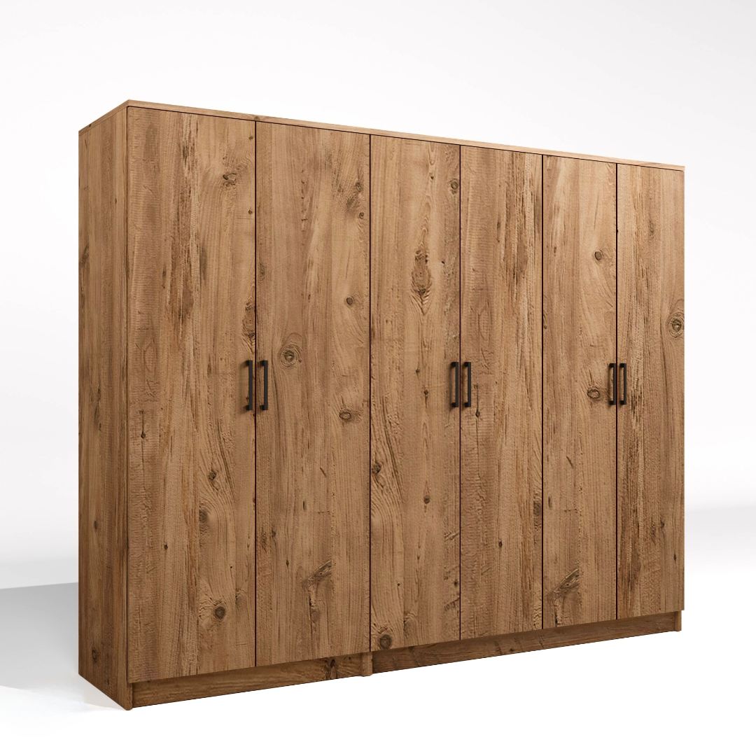 Guarda-roupa de MDF revestido de melamina – 220cm x 180cm x 51,8cm – Pinheiro Atlântico
