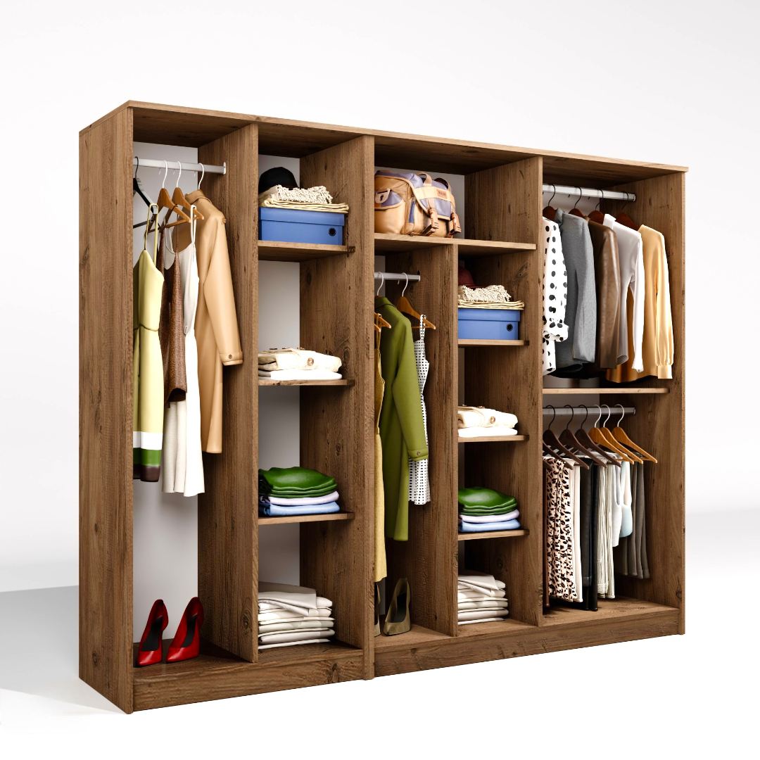 Guarda-roupa de MDF revestido de melamina – 220cm x 180cm x 51,8cm – Pinheiro Atlântico