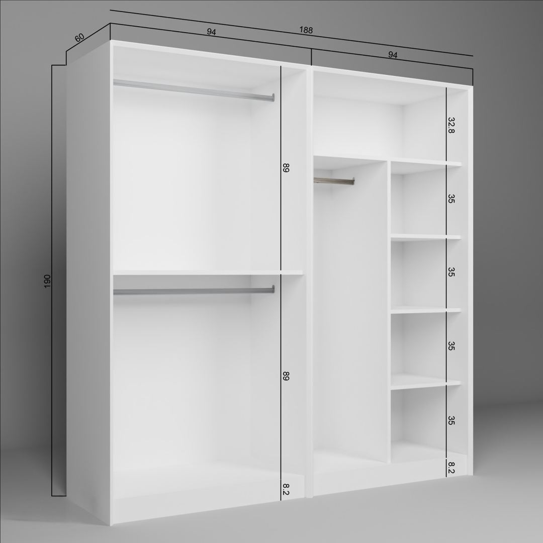 Guarda-roupa – 188cm x 190cm x 60cm – Branco – Painel de partículas revestido com melamina