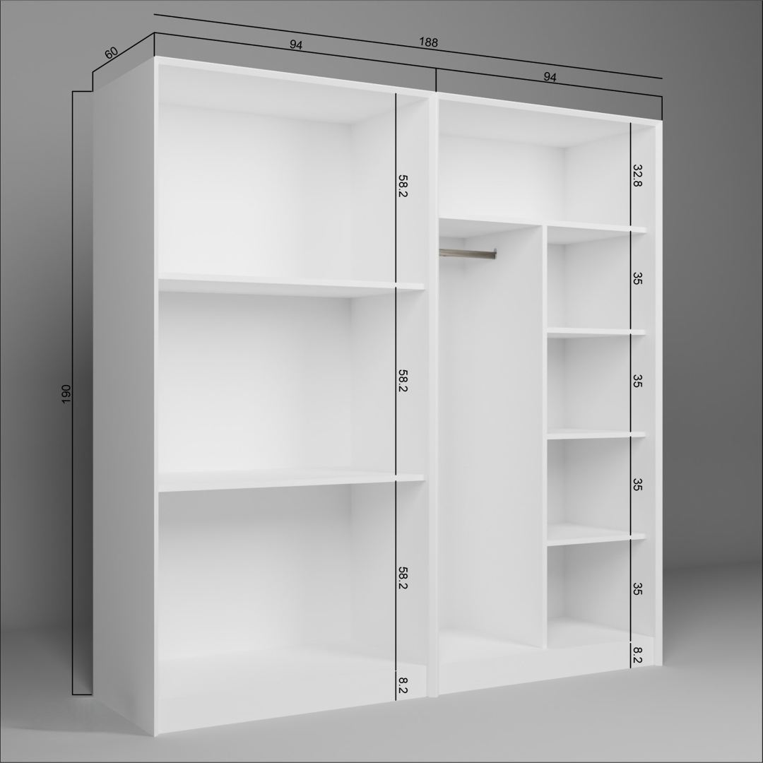 Guarda-roupa – 188 cm x 190 cm x 60 cm – Branco – MDF