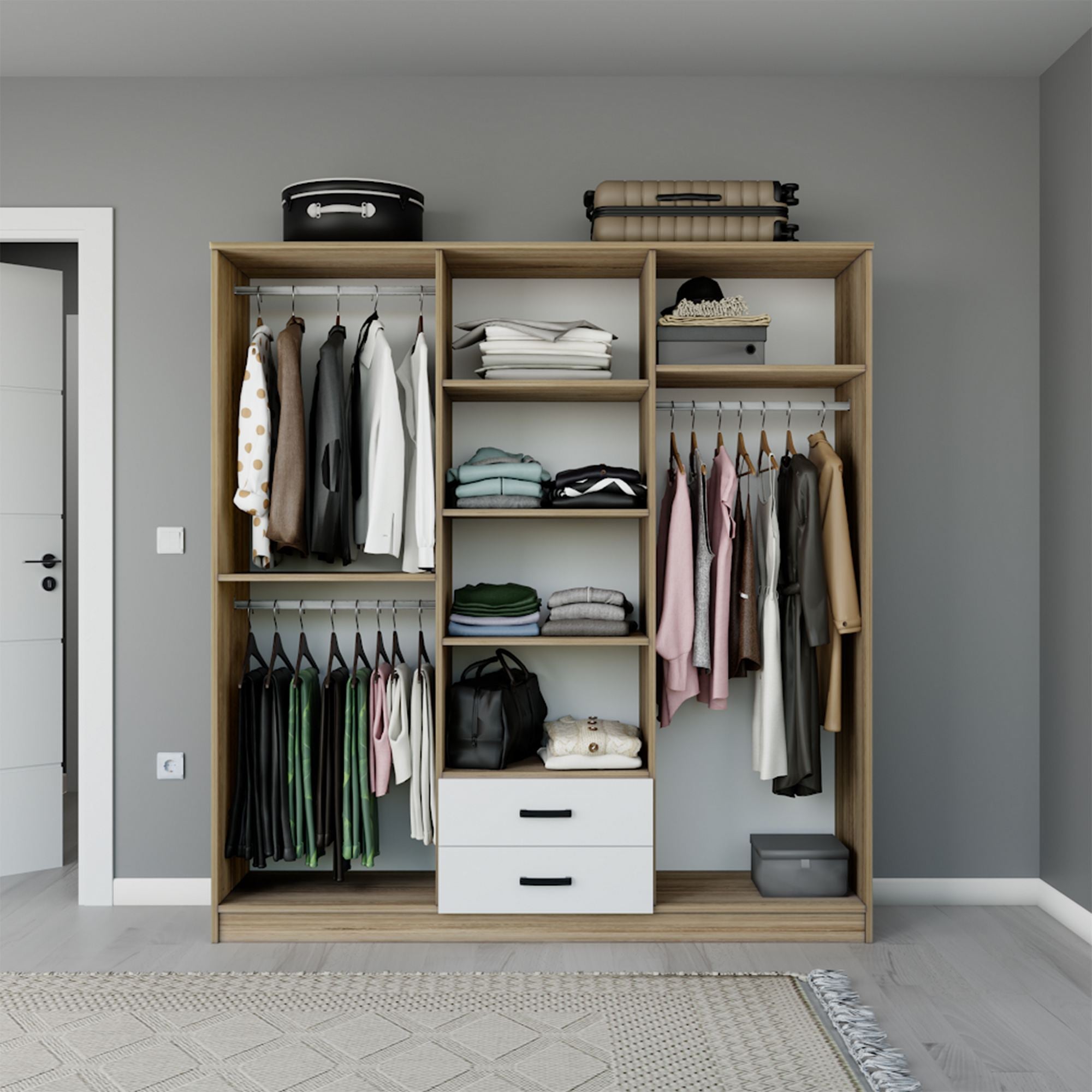 Guarda-roupa – 180 cm x 190 cm x 45 cm – Nogueira Clara – MDF