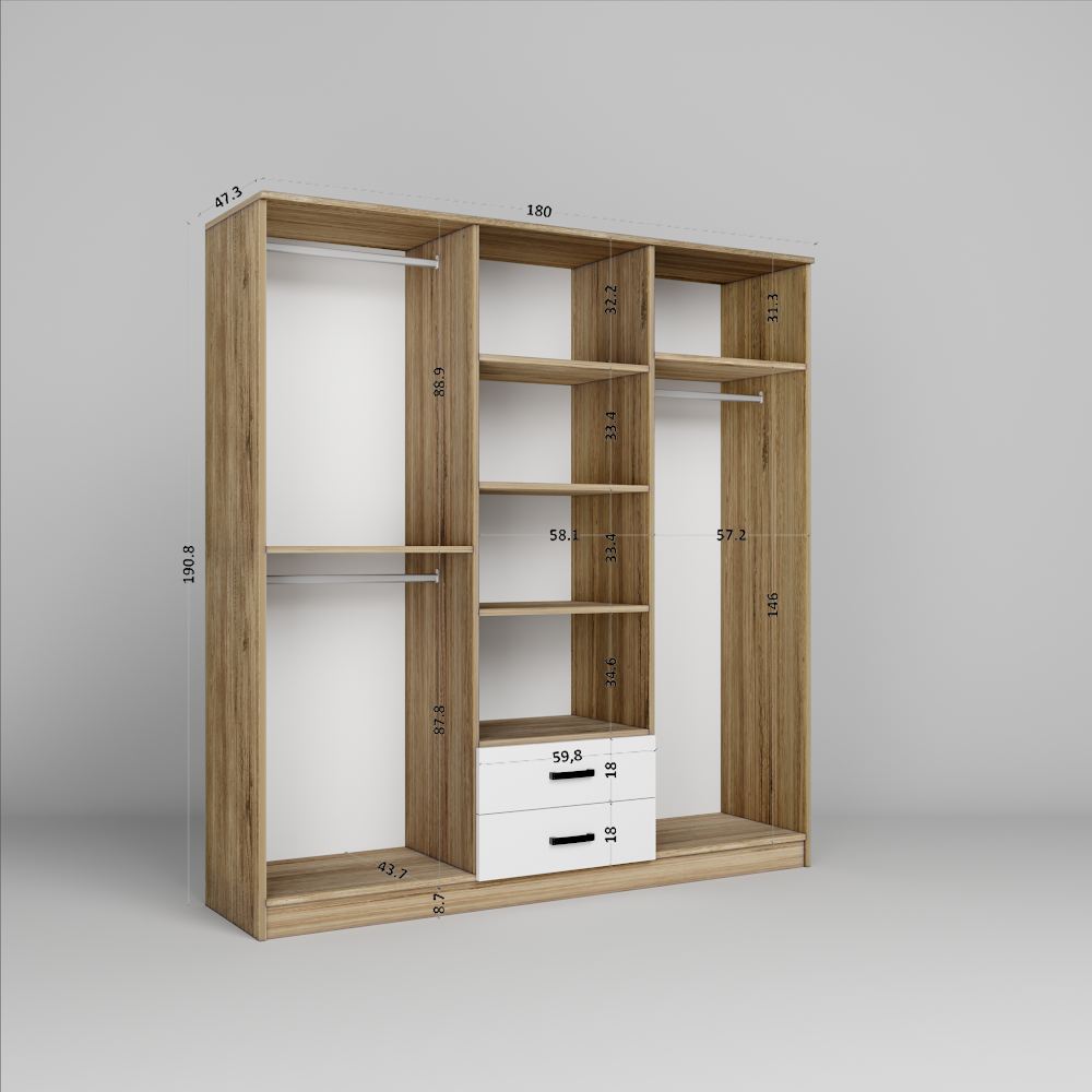 Guarda-roupa – 180 cm x 190 cm x 45 cm – Nogueira Clara – MDF