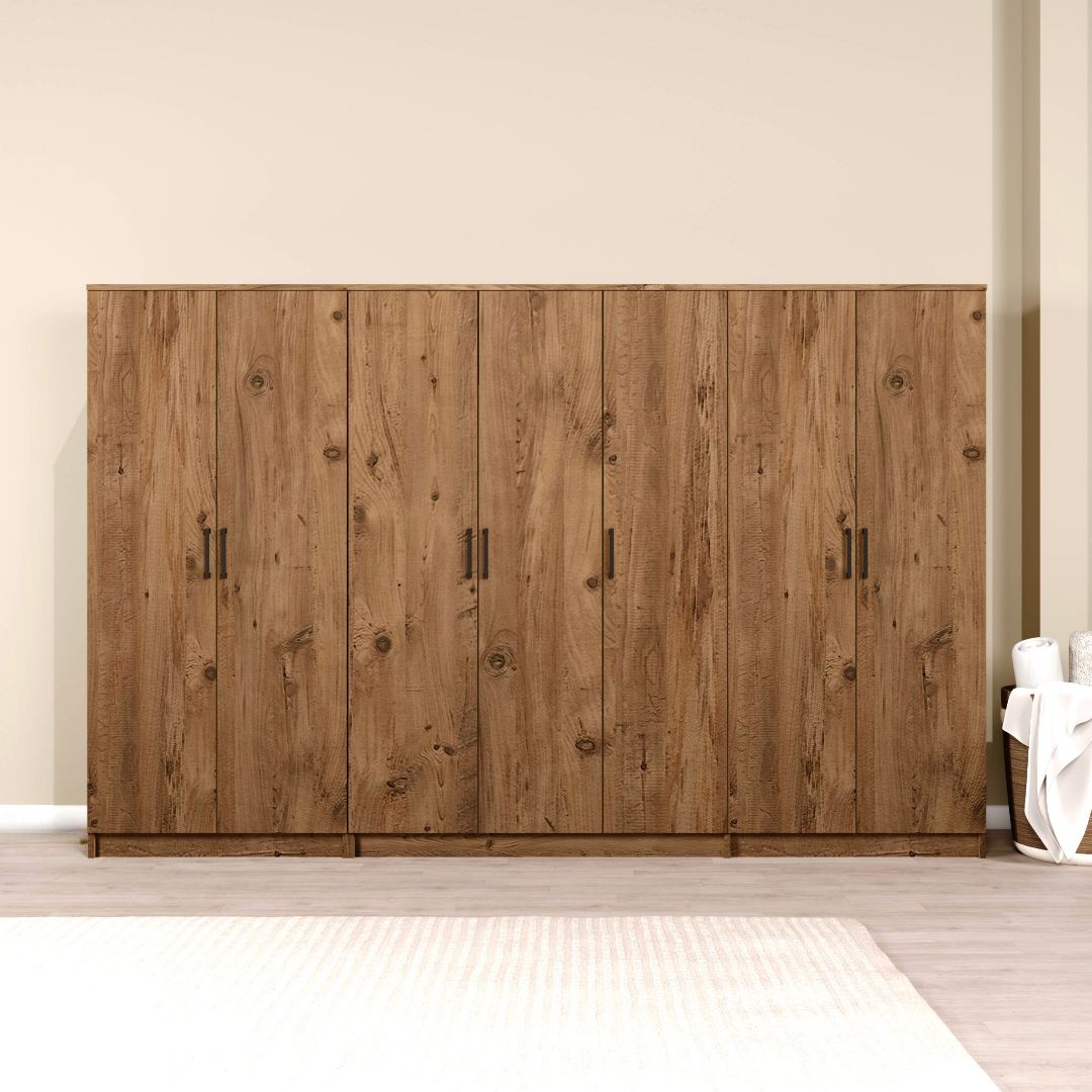 Guarda-roupa de MDF revestido de melamina – 280 cm x 180 cm x 51,8 cm – Pinheiro Atlântico