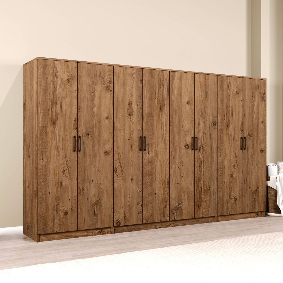 Guarda-roupa de MDF revestido de melamina – 300 cm x 180 cm x 51,8 cm – Pinheiro Atlântico
