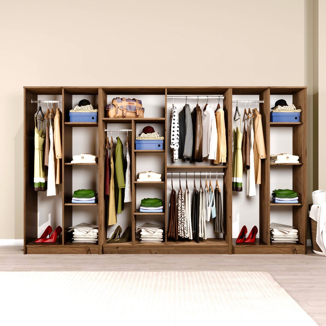 Guarda-roupa de MDF revestido de melamina – 300 cm x 180 cm x 51,8 cm – Pinheiro Atlântico