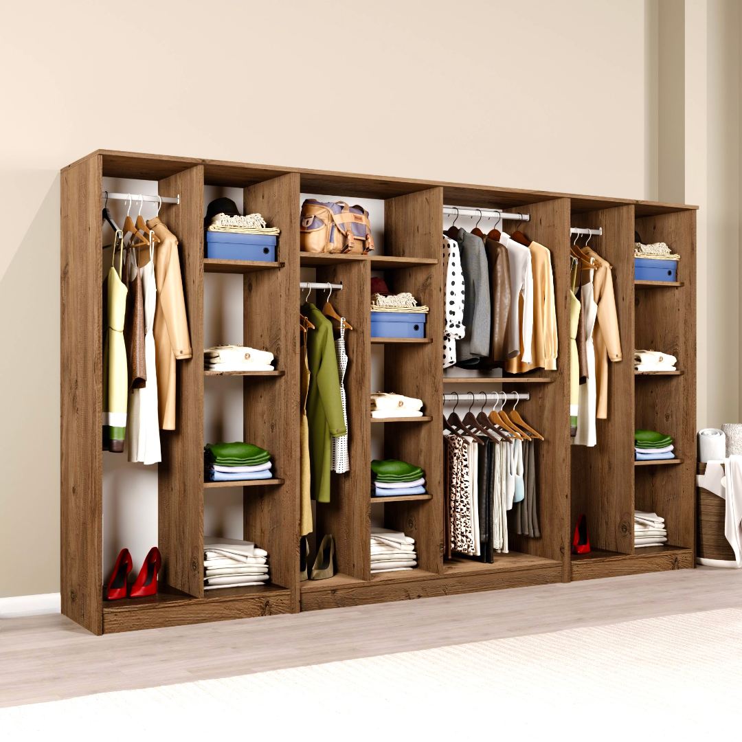 Guarda-roupa de MDF revestido de melamina – 300 cm x 180 cm x 51,8 cm – Pinheiro Atlântico