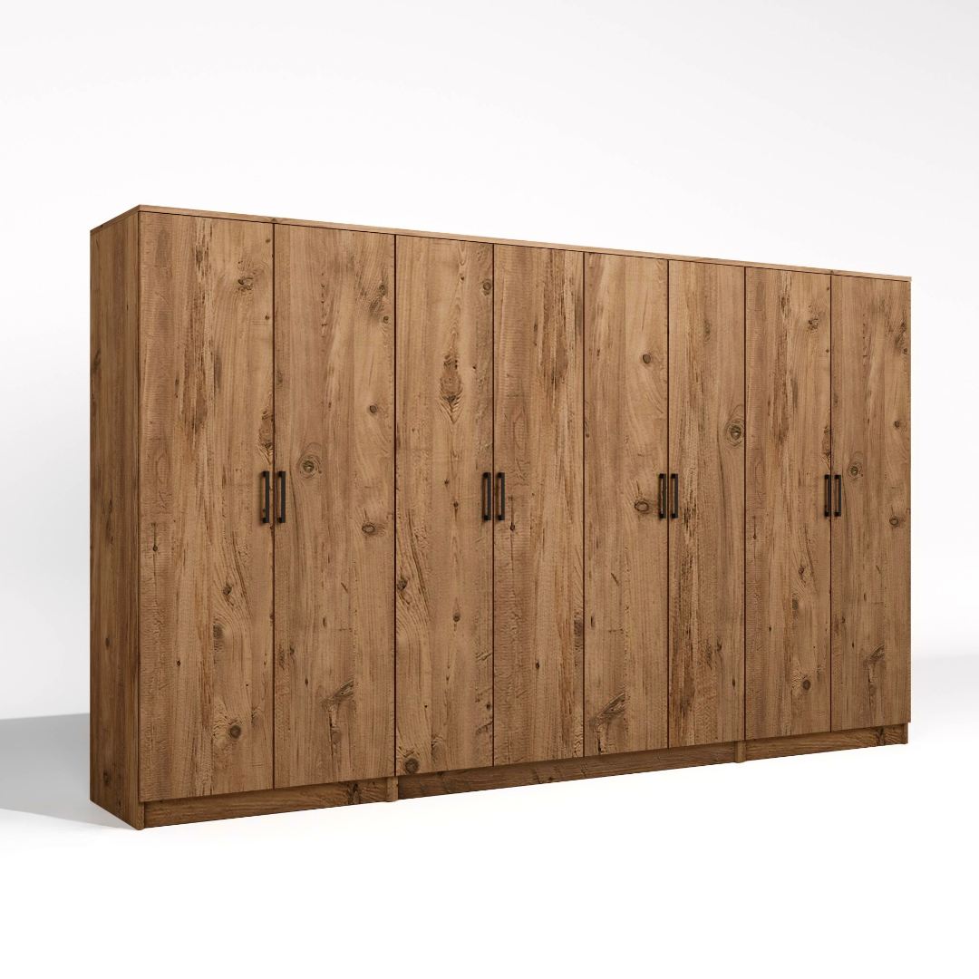 Guarda-roupa de MDF revestido de melamina – 300 cm x 180 cm x 51,8 cm – Pinheiro Atlântico