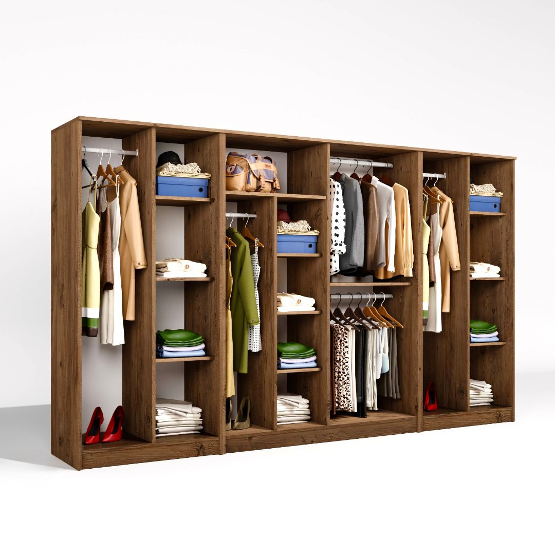 Guarda-roupa de MDF revestido de melamina – 300 cm x 180 cm x 51,8 cm – Pinheiro Atlântico