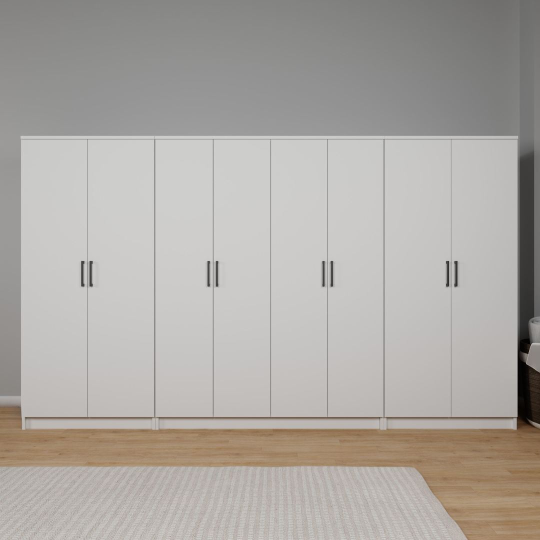 Guarda-roupa de painel de partículas revestido com melamina – 300 cm x 180 cm x 51,8 cm – Branco