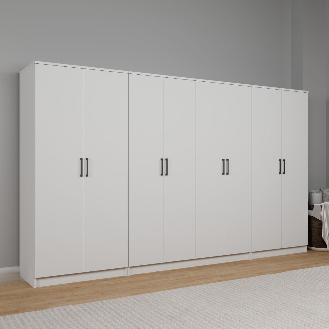 Guarda-roupa de painel de partículas revestido com melamina – 300 cm x 180 cm x 51,8 cm – Branco