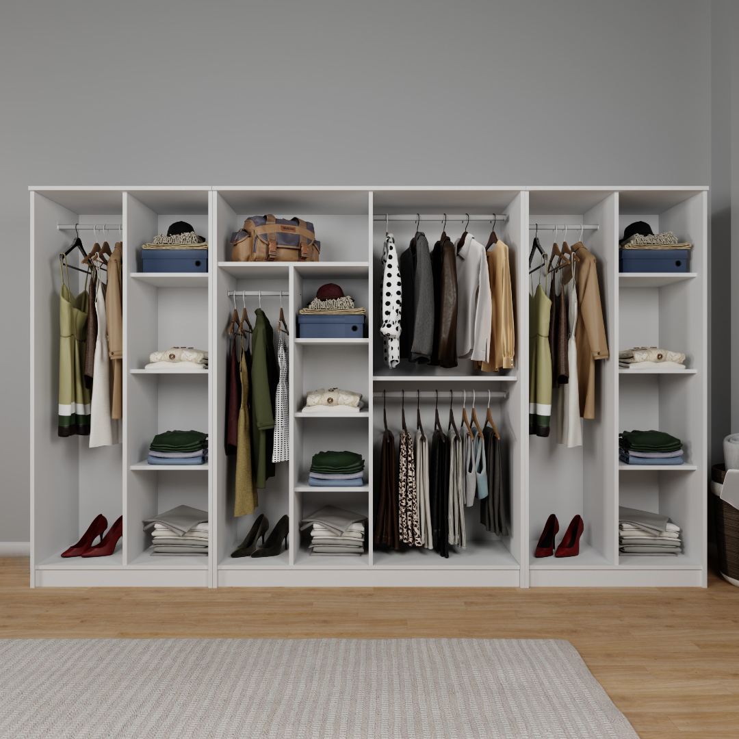 Guarda-roupa de painel de partículas revestido com melamina – 300 cm x 180 cm x 51,8 cm – Branco