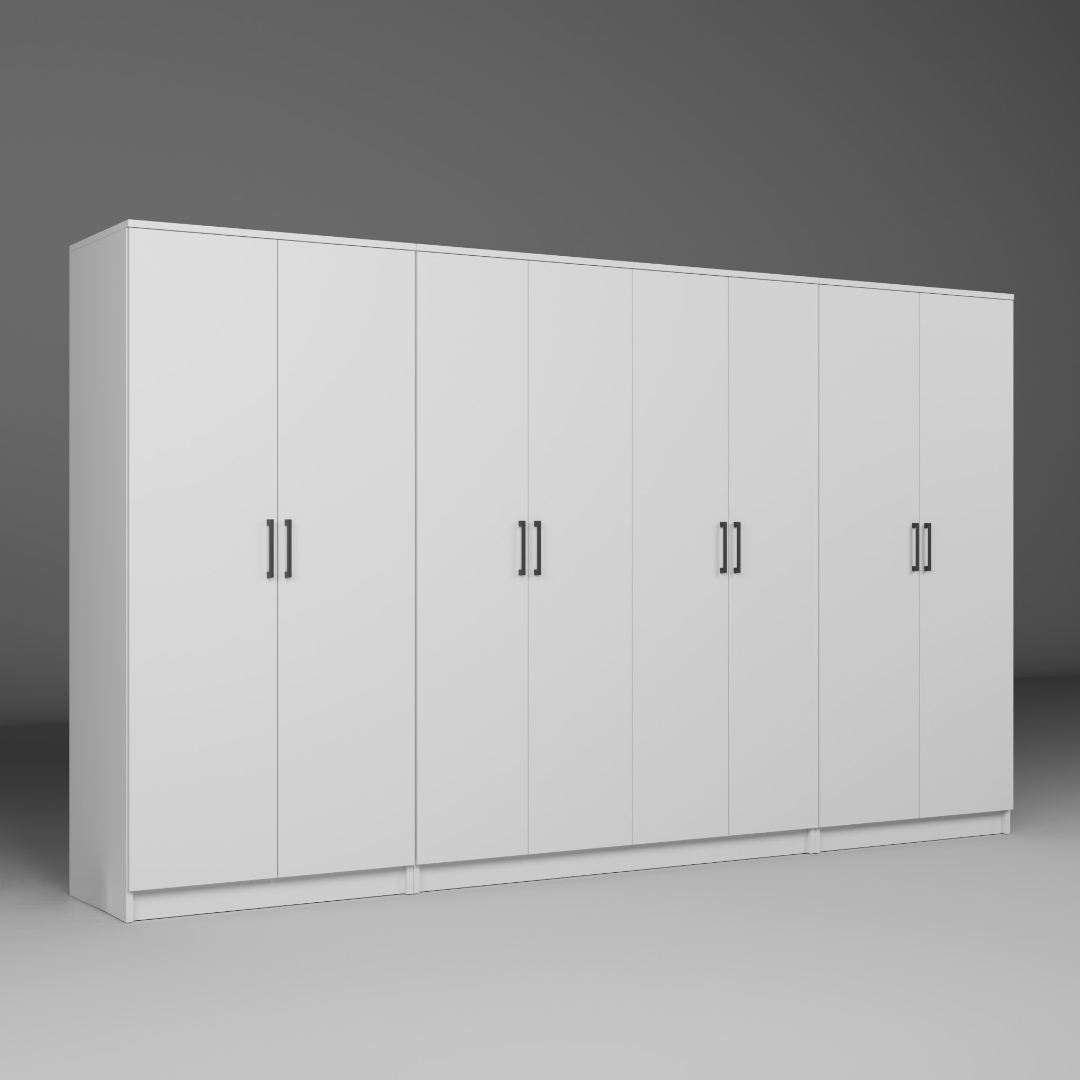 Guarda-roupa de painel de partículas revestido com melamina – 300 cm x 180 cm x 51,8 cm – Branco