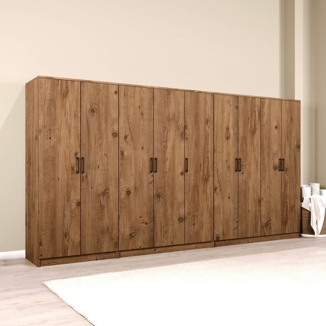 Guarda-roupa – 340 cm x 180 cm x 51.8 cm – Pinheiro Atlântico – painel de partículas revestido em melamina 100%