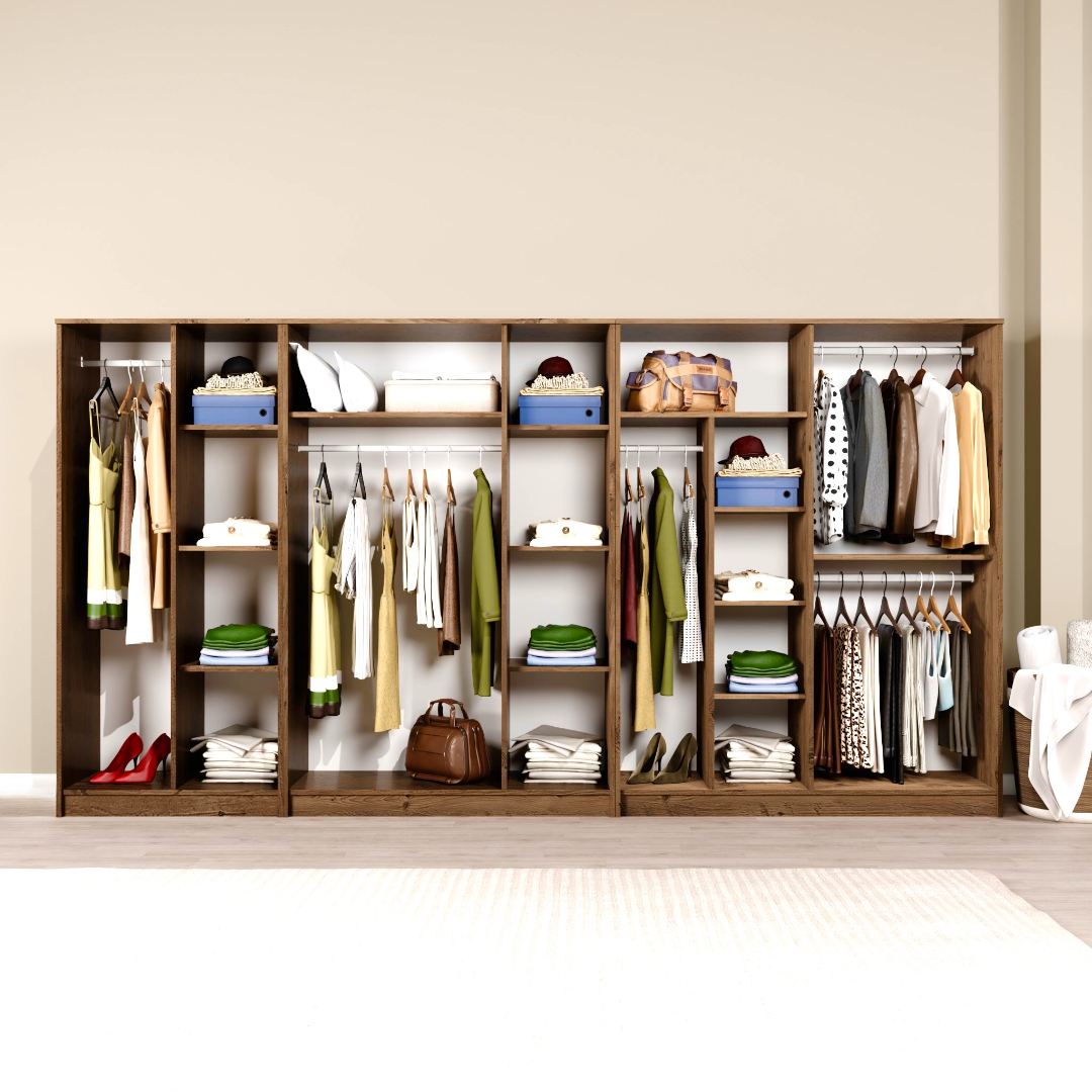 Guarda-roupa – 340 cm x 180 cm x 51.8 cm – Pinheiro Atlântico – painel de partículas revestido em melamina 100%
