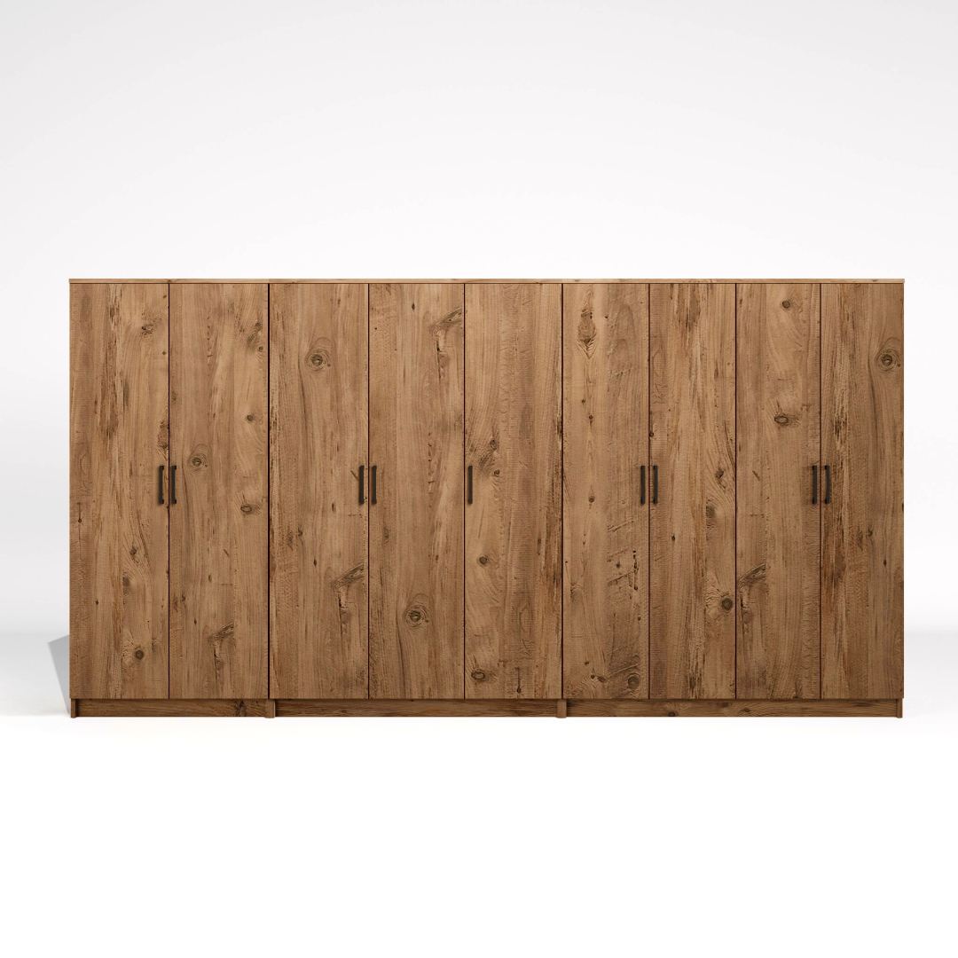 Guarda-roupa – 340 cm x 180 cm x 51.8 cm – Pinheiro Atlântico – painel de partículas revestido em melamina 100%