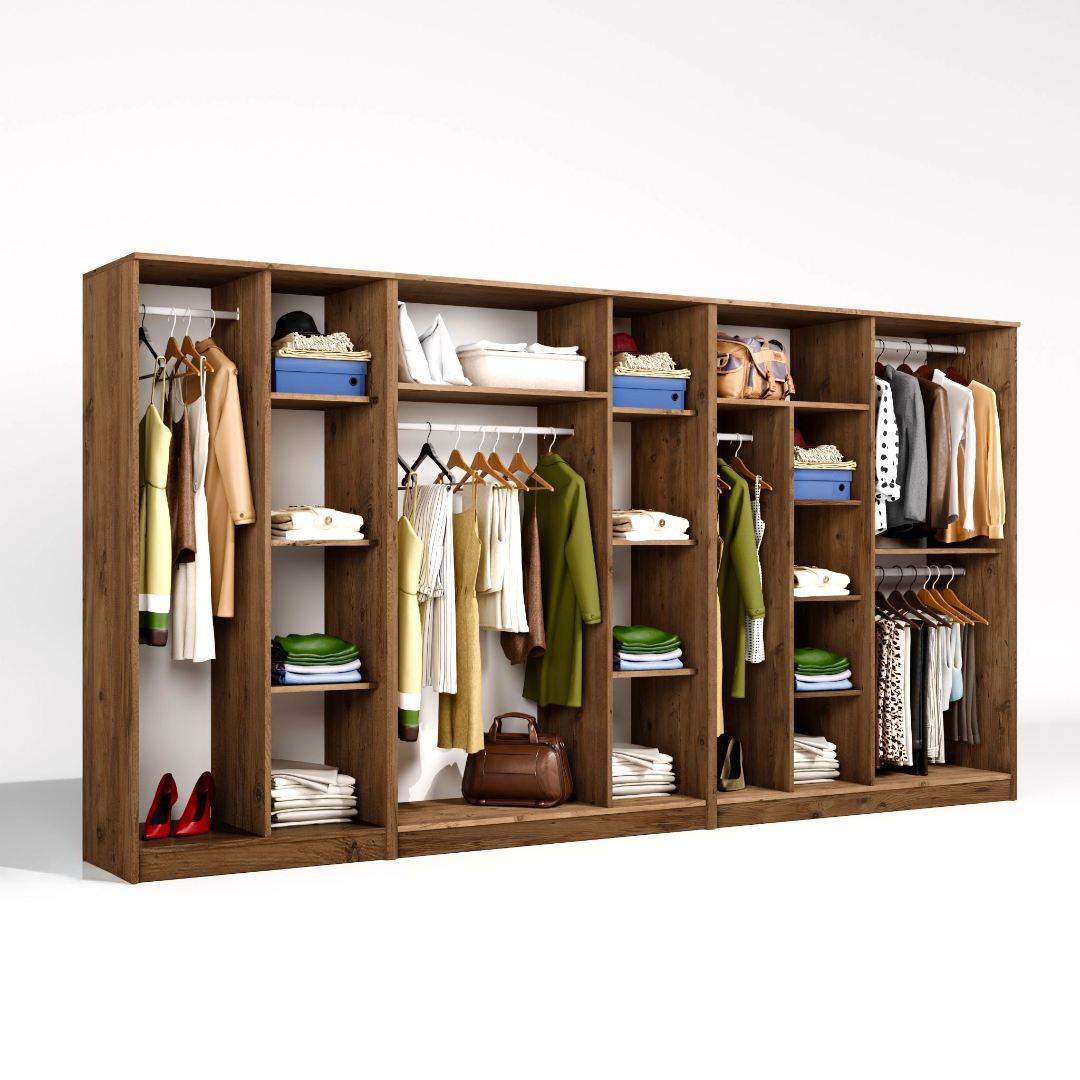 Guarda-roupa – 340 cm x 180 cm x 51.8 cm – Pinheiro Atlântico – painel de partículas revestido em melamina 100%