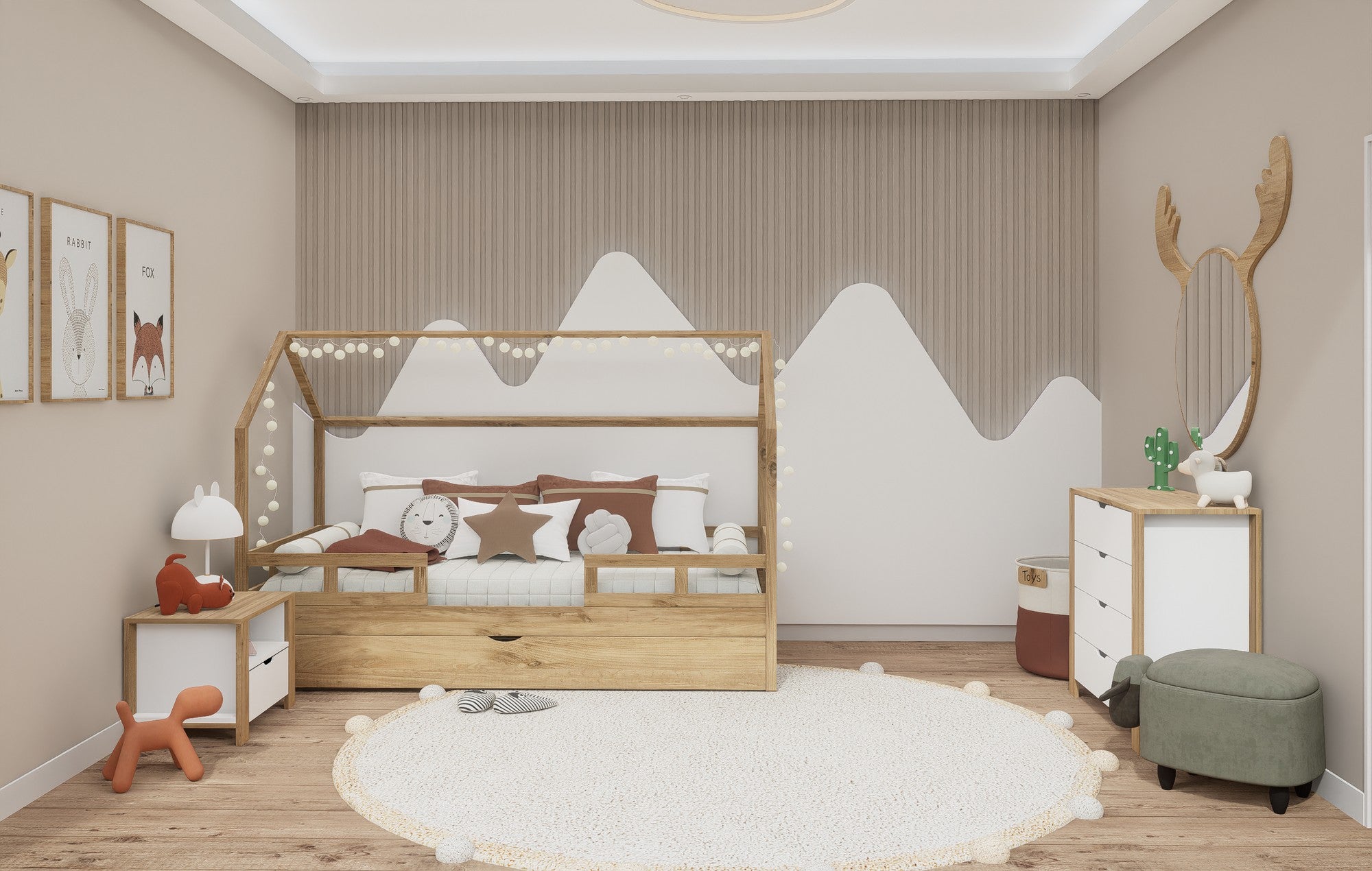 Mesa de cabeceira – 60 cm x 42 cm x 45 cm – Nogueira Clara e Branco – Painéis de Partículas com Revestimento de Melamina