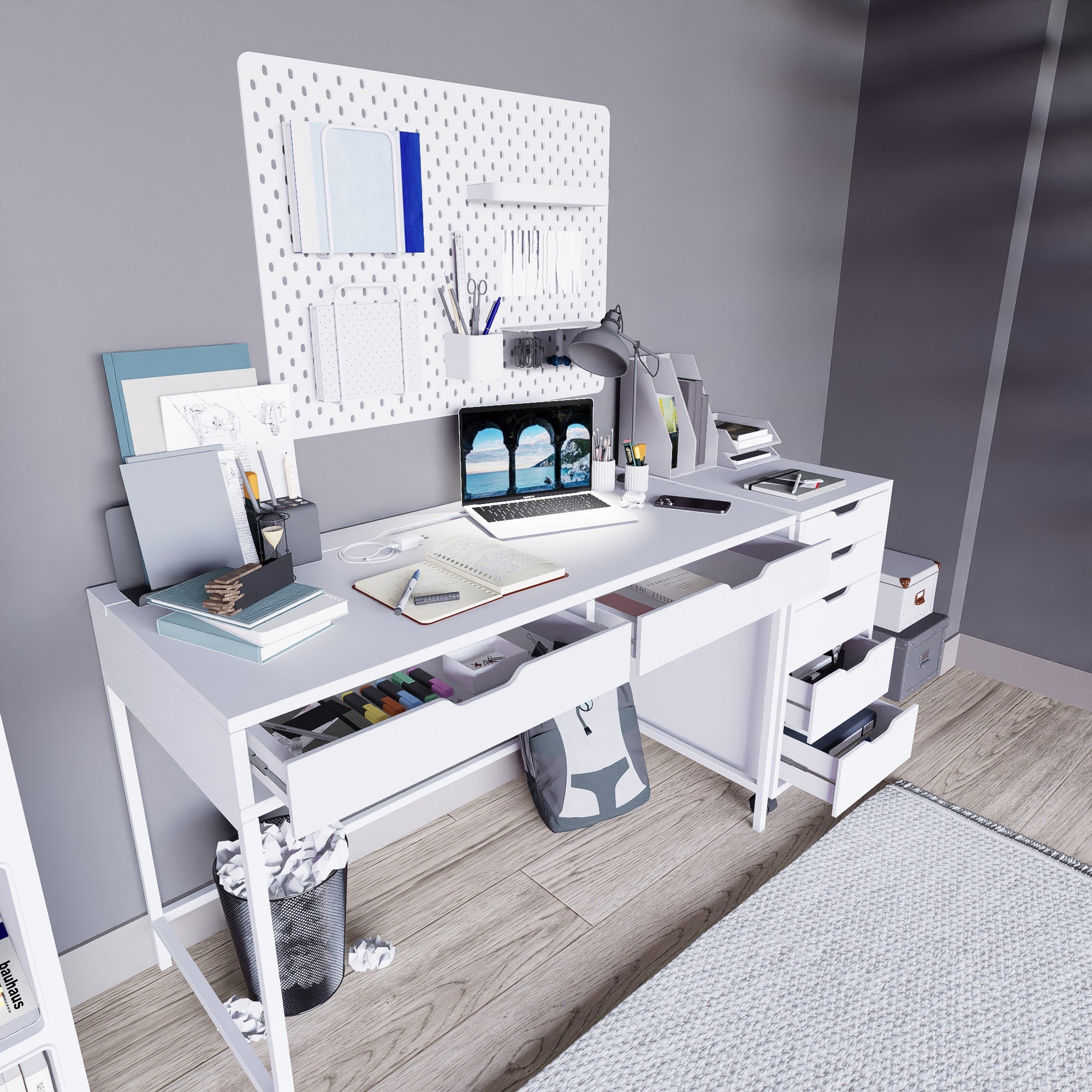 Secretária de Estudo – 120 cm x 77,4 cm x 55 cm – Branco – Painel de partículas revestido a melamina