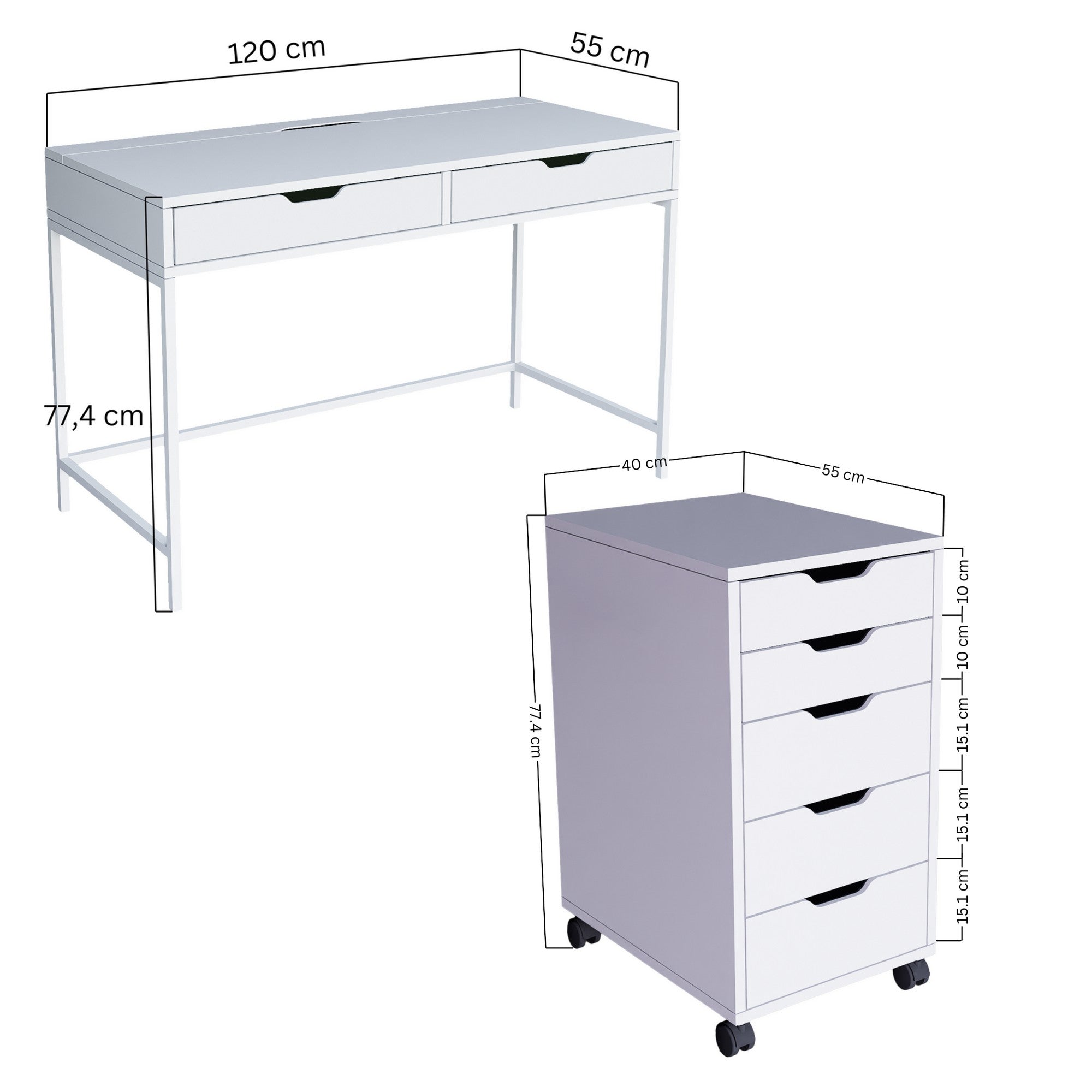 Secretária de Estudo – 120 cm x 77,4 cm x 55 cm – Branco – Painel de partículas revestido a melamina