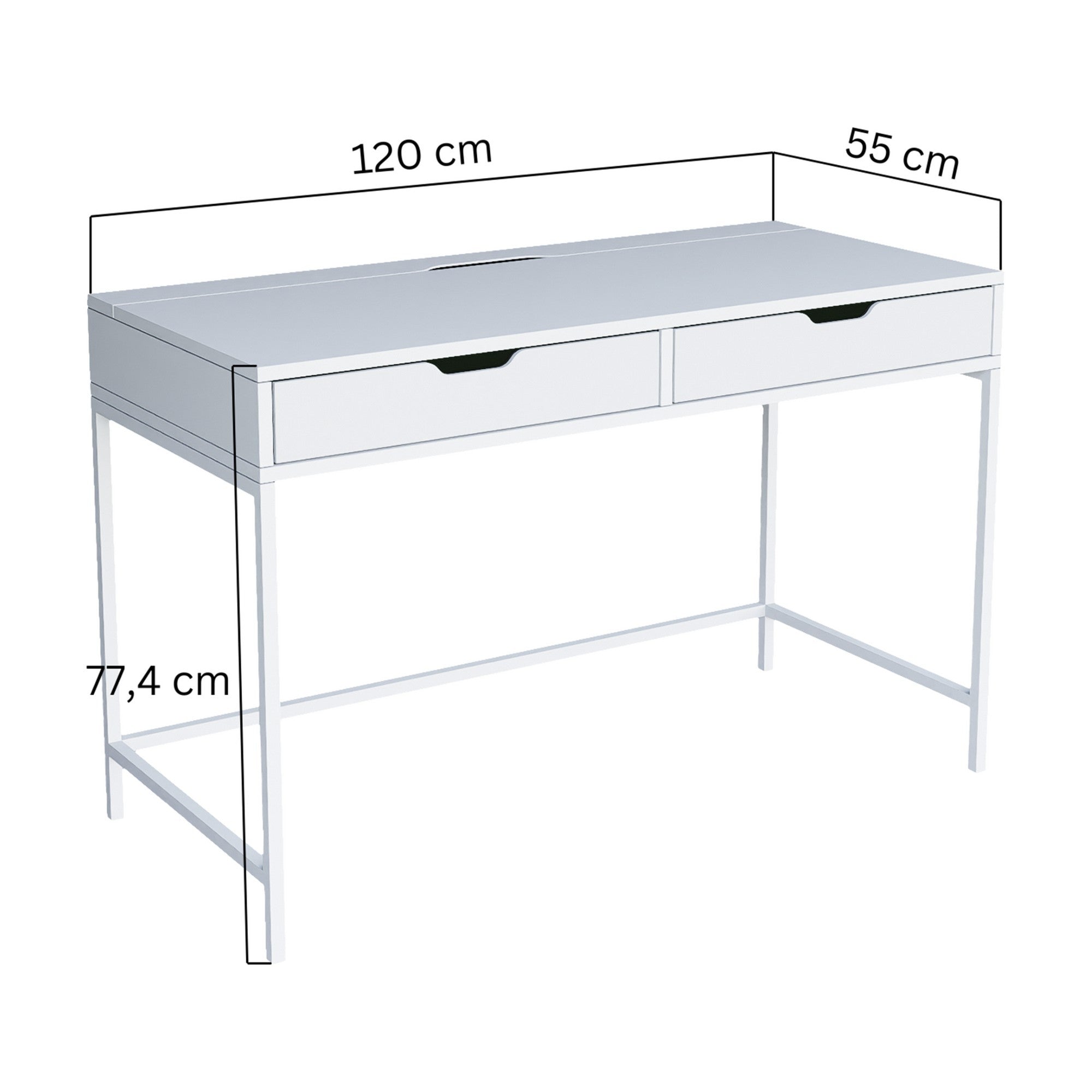 Secretária de Estudo – 120cm x 77.4cm x 55cm – Branco – Painéis de partículas revestidos a melamina