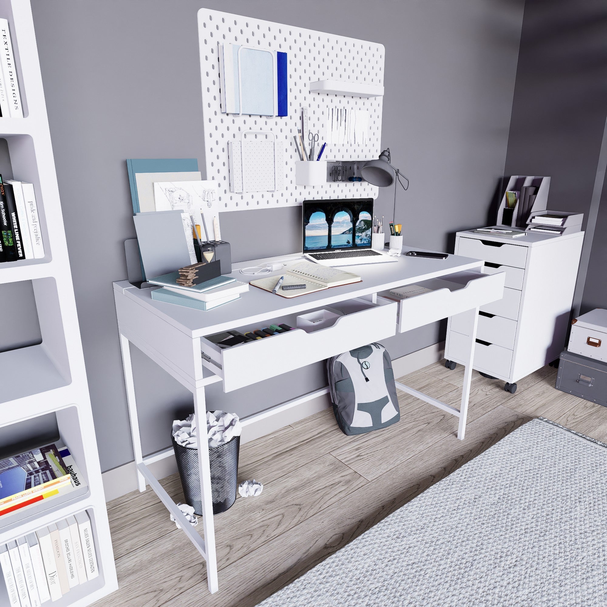 Secretária de Estudo – 120cm x 77.4cm x 55cm – Branco – Painéis de partículas revestidos a melamina