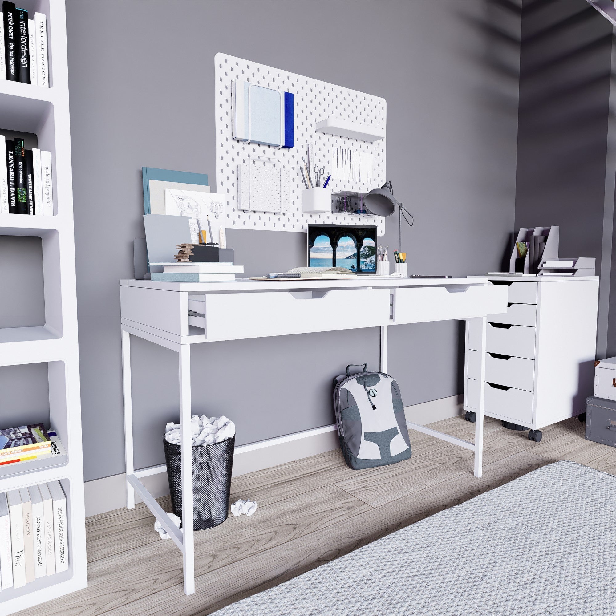 Secretária de Estudo – 120cm x 77.4cm x 55cm – Branco – Painéis de partículas revestidos a melamina