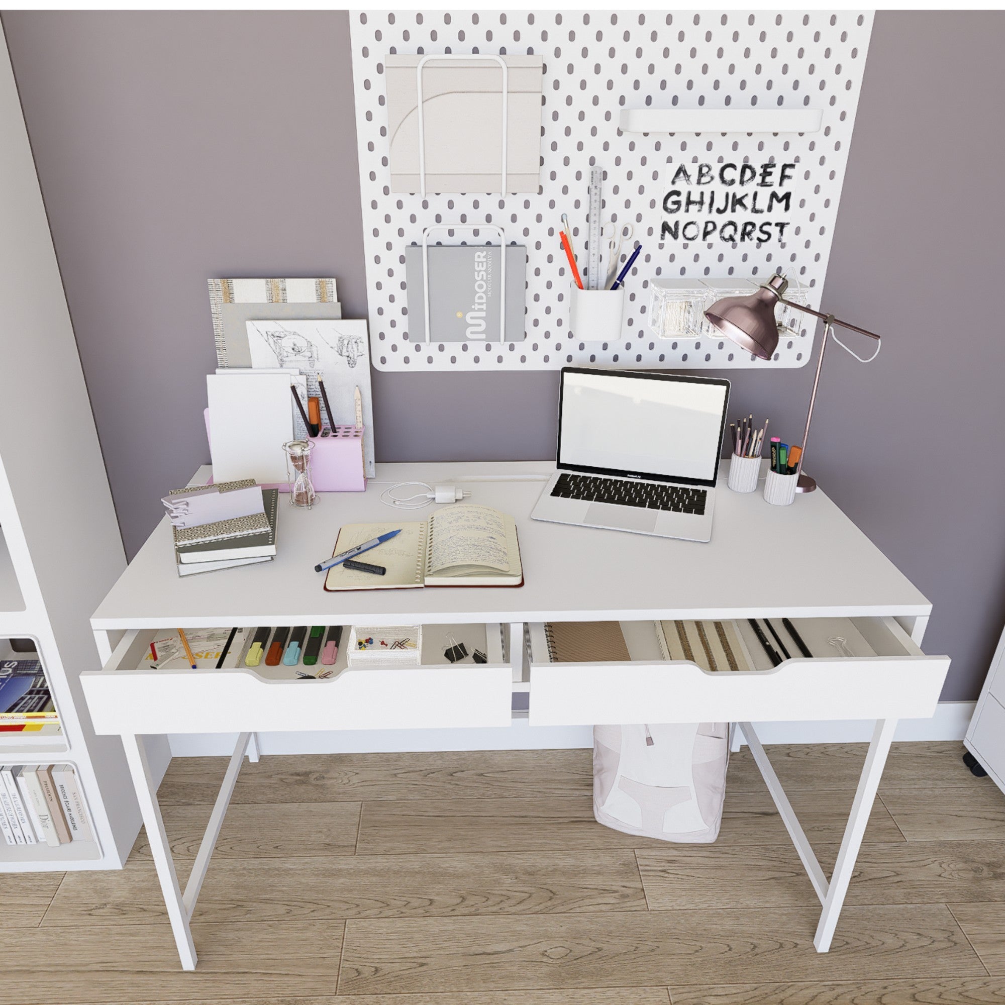 Secretária de Estudo – 120cm x 77.4cm x 55cm – Branco – Painéis de partículas revestidos a melamina